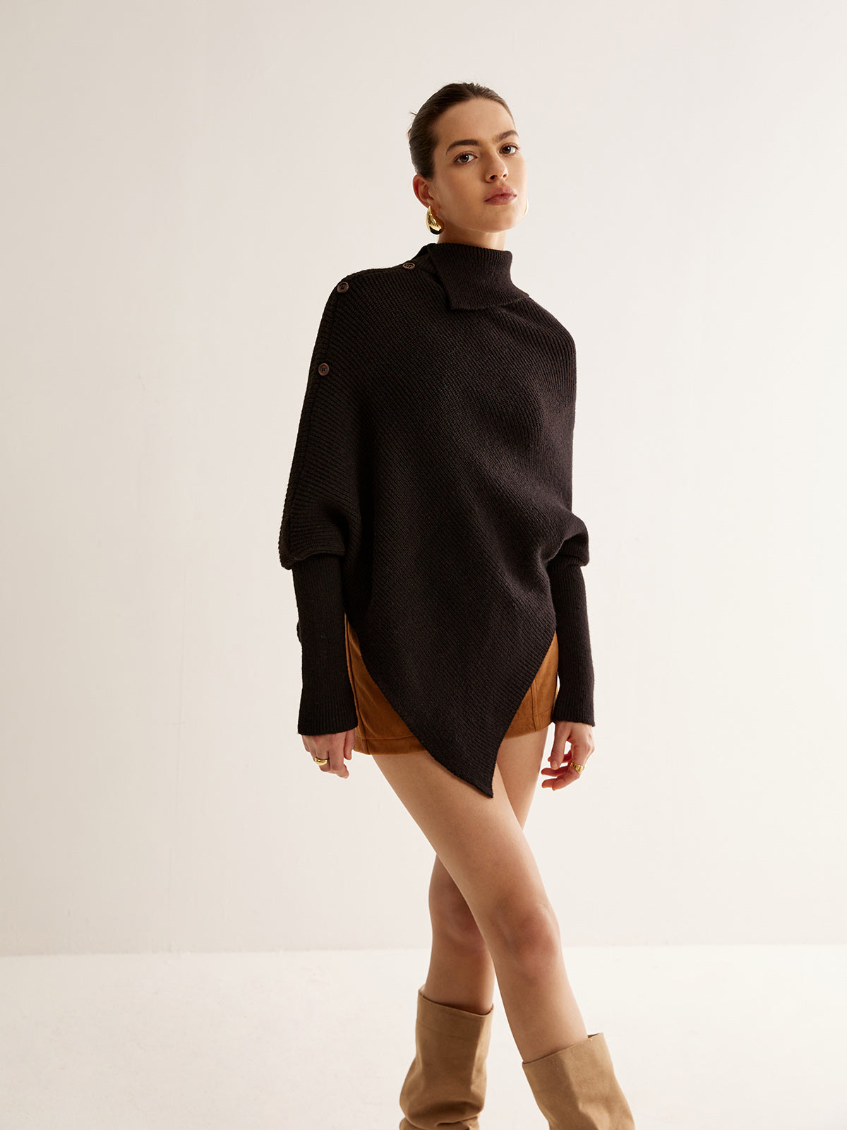 Asymmetrical Lantern Sleeve Cloak Sweater