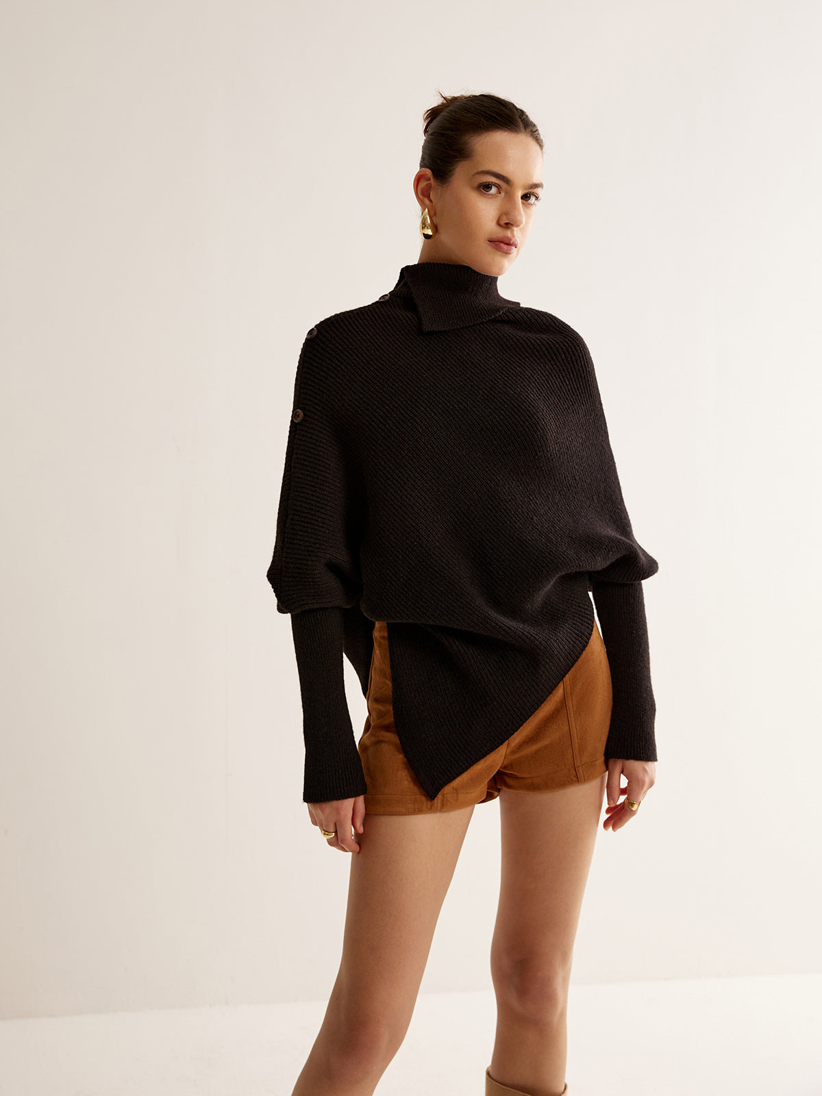 Asymmetrical Lantern Sleeve Cloak Sweater