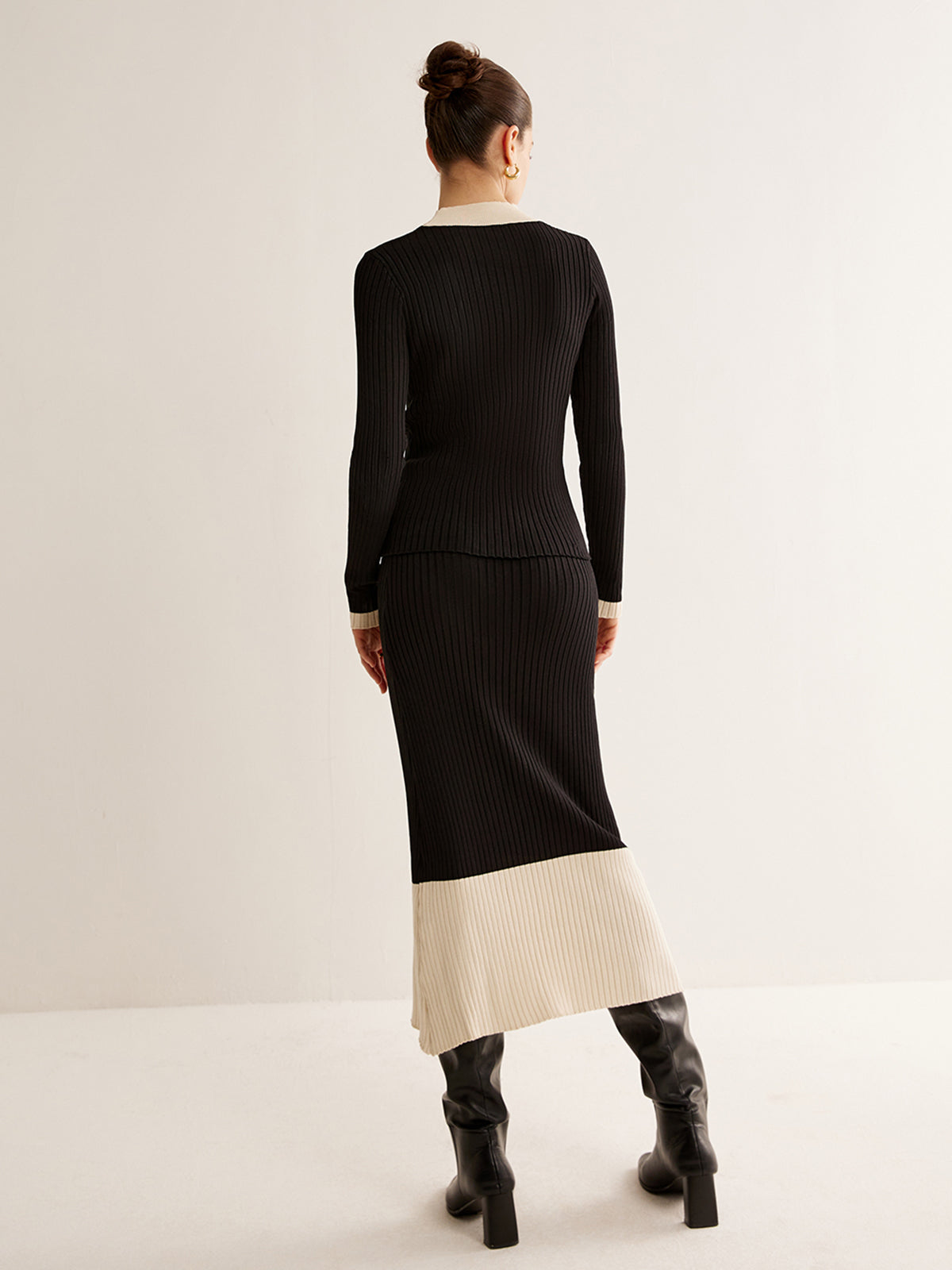 Color Block Slim Sweater Co-ord Without Belt