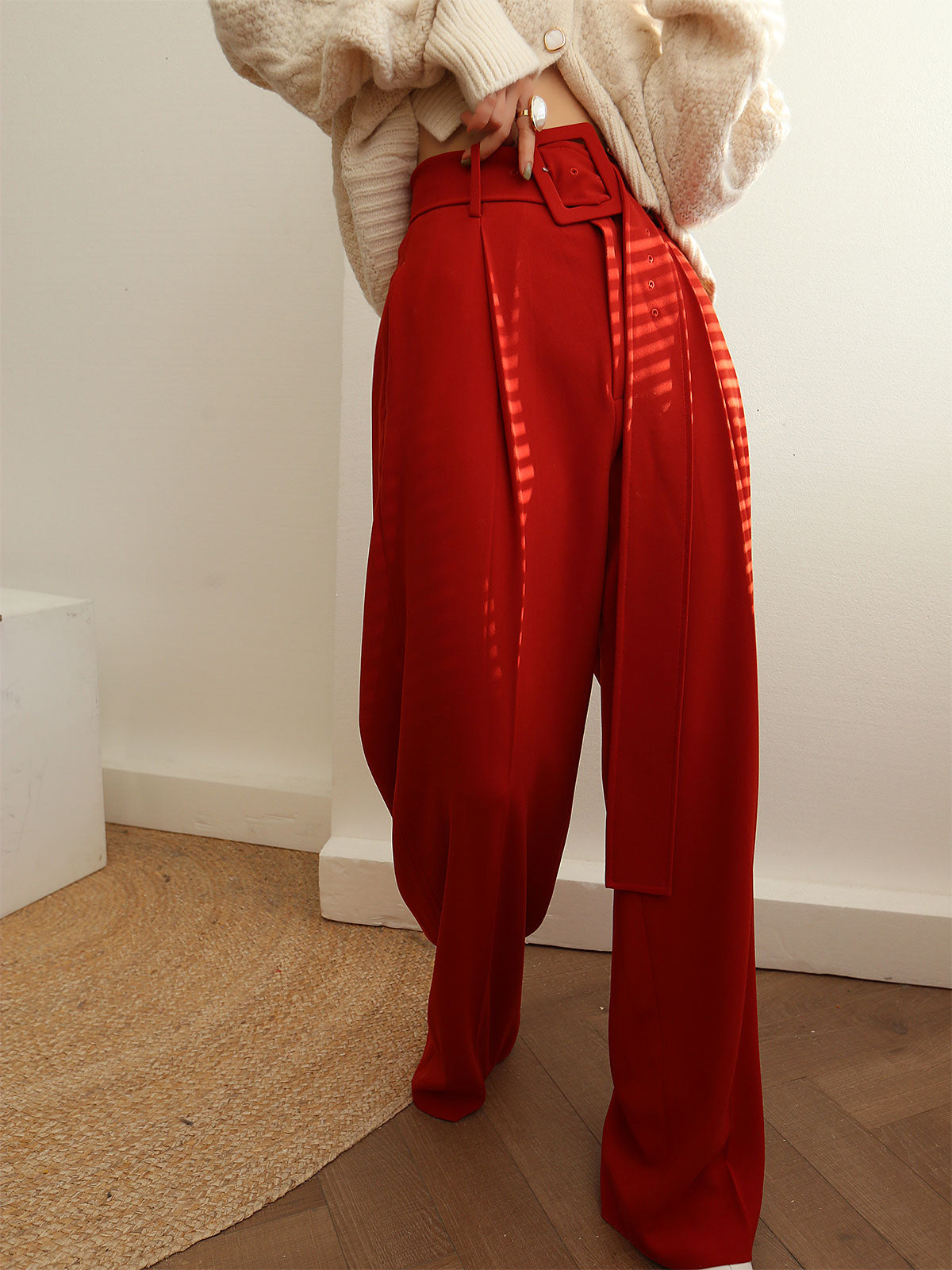 Pleated Wide Belted Pants