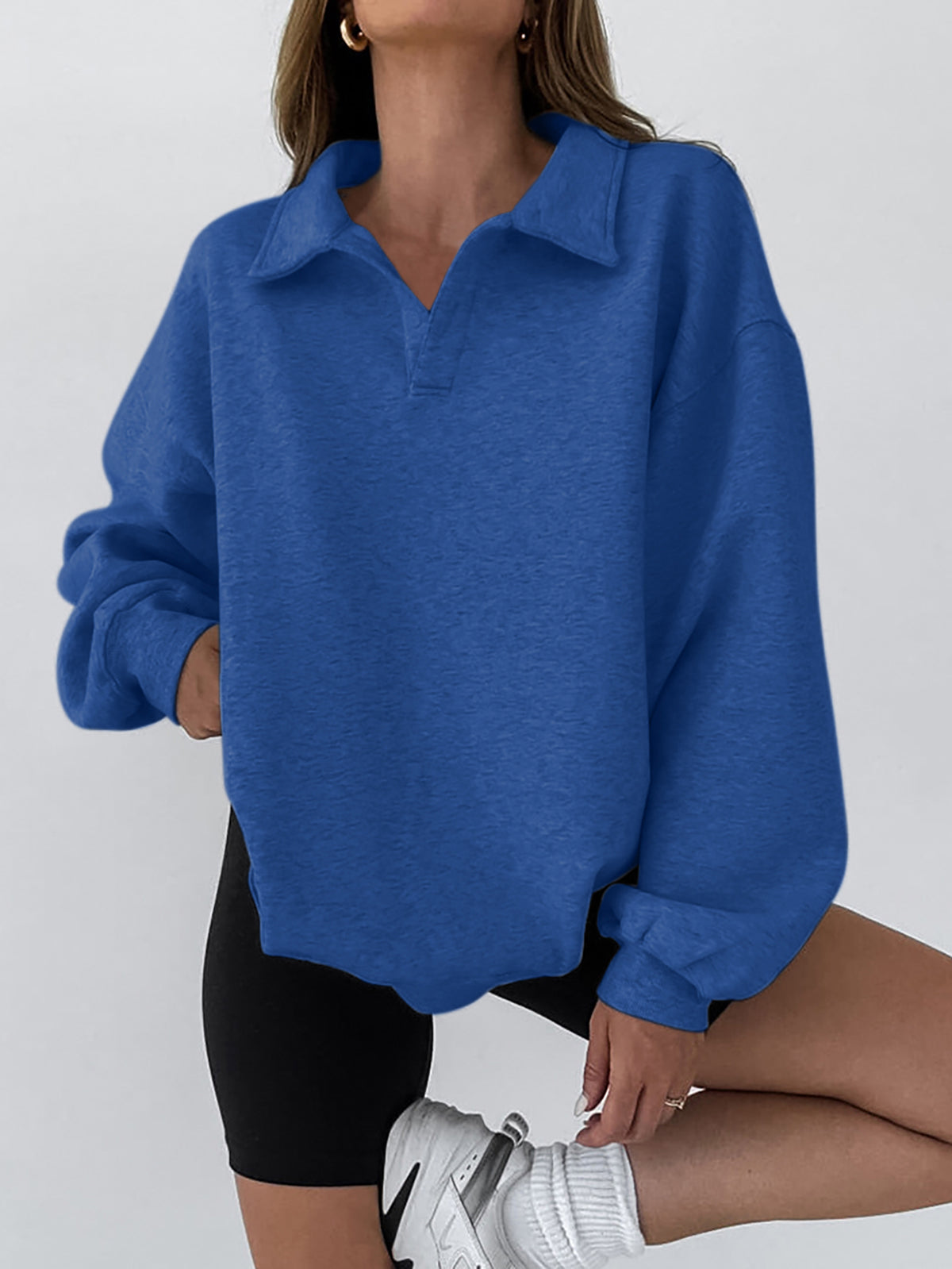 Minimalist Plain Polo Sweatshirt