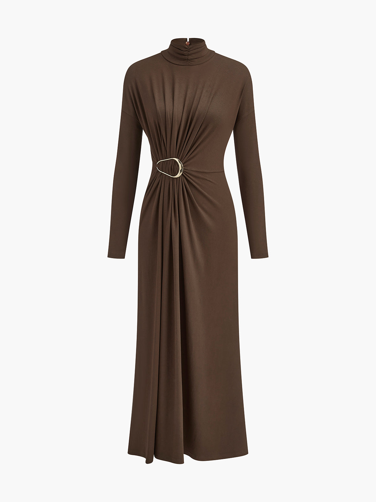 Turtleneck Knotted Pleated Long Dress