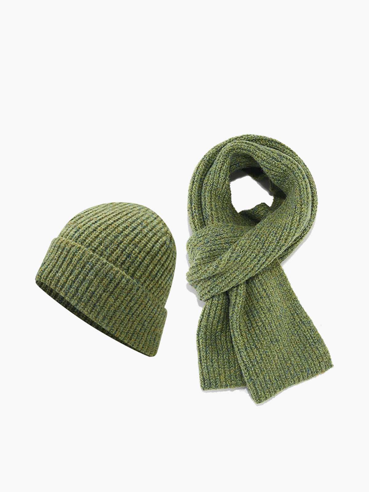 Plain Warm Knit Hat With Scarf