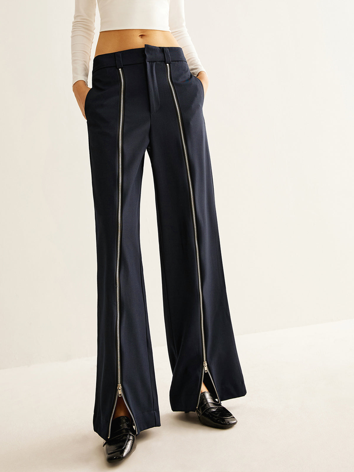 Front Zipper Straight Pants