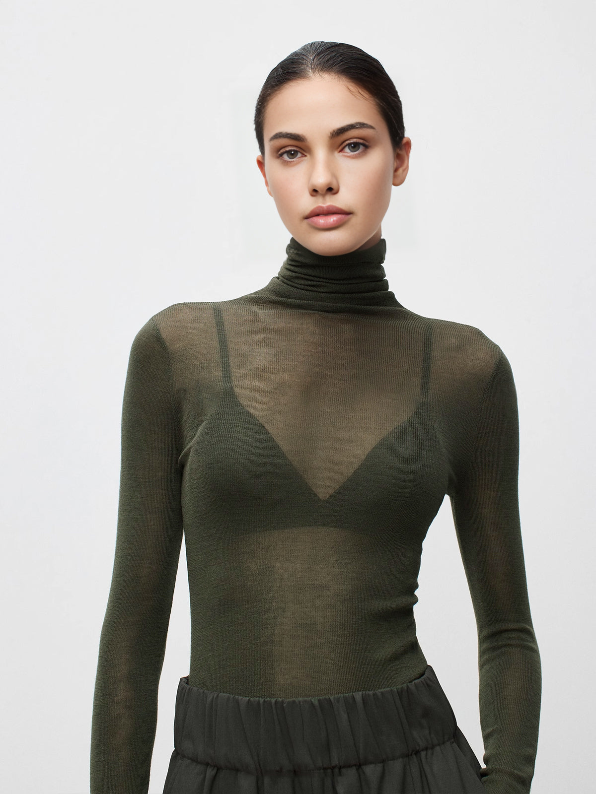 Wool-Blend Turtleneck Sheer Sweater