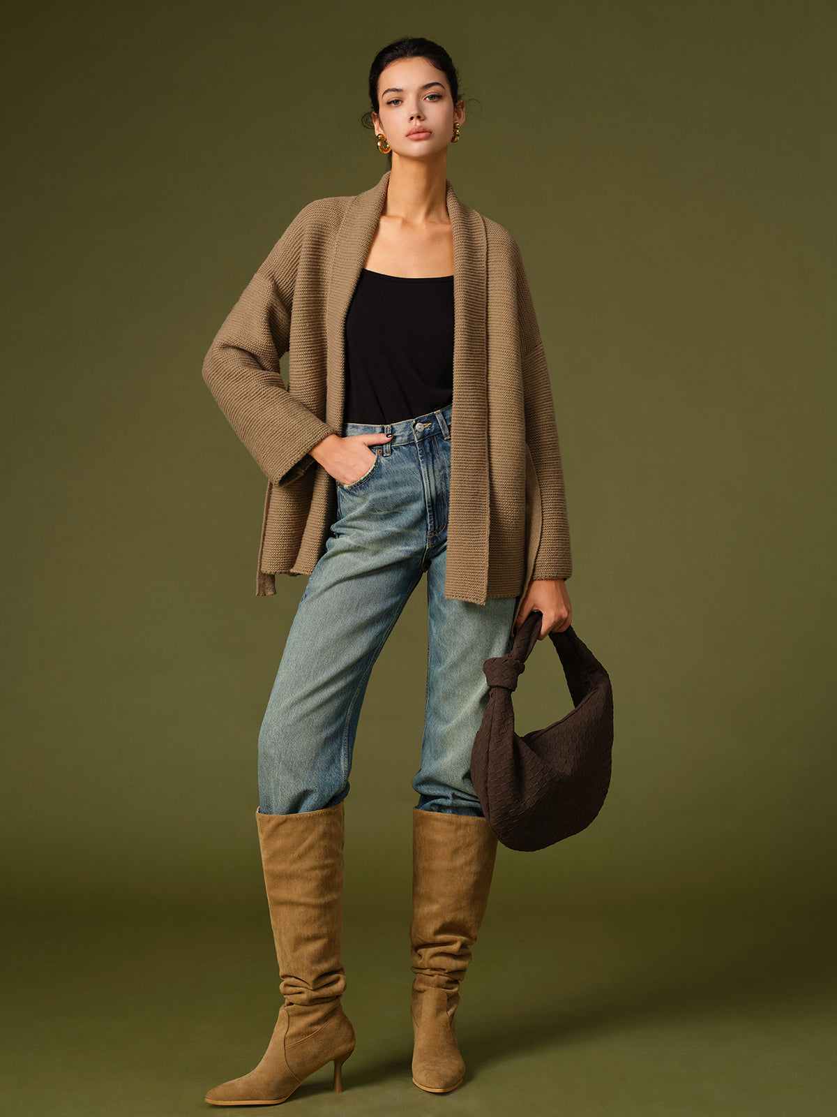 Belted Knit Warm Outerwear