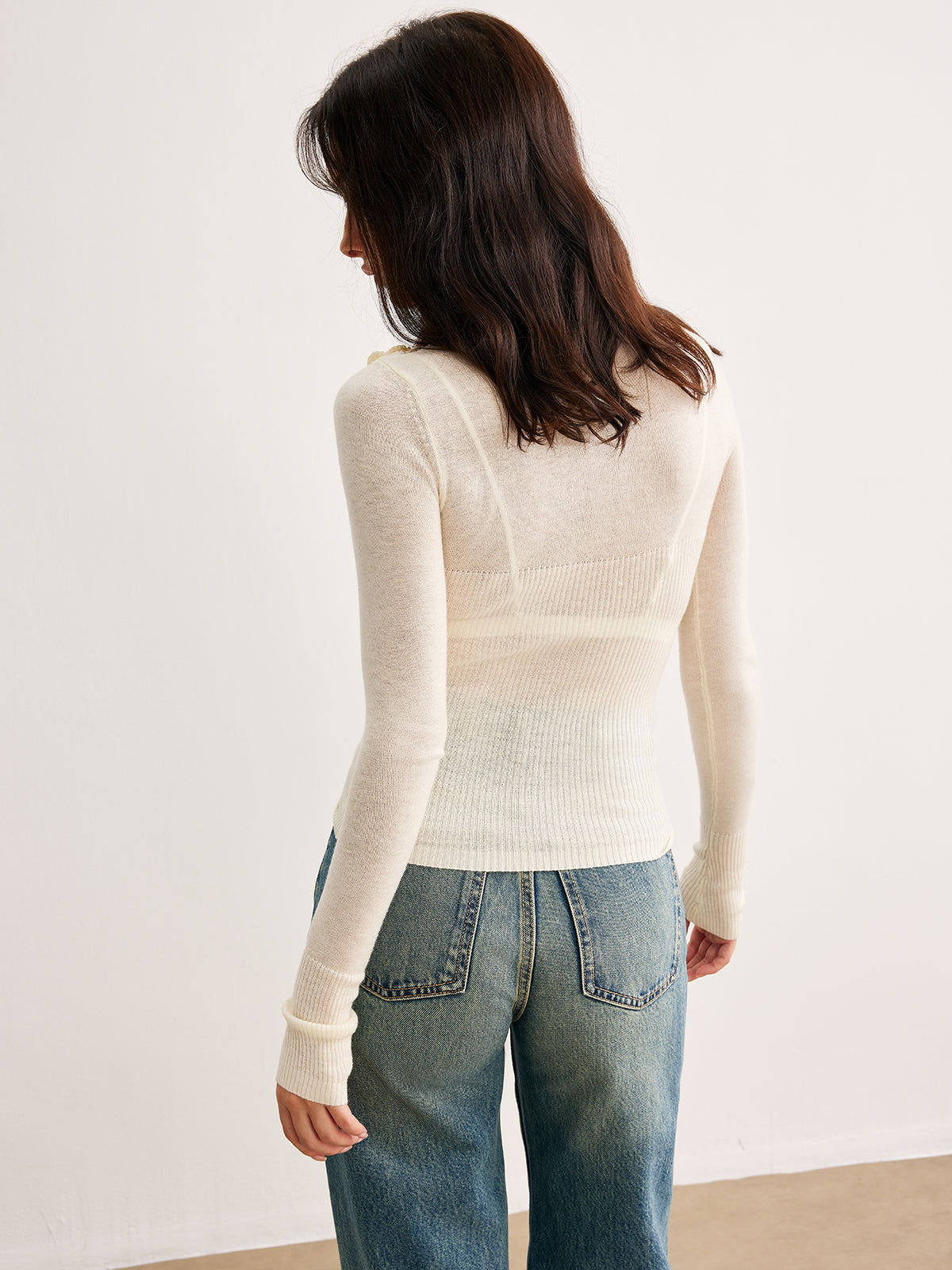 3D Flower Semi-Sheer Knit Top