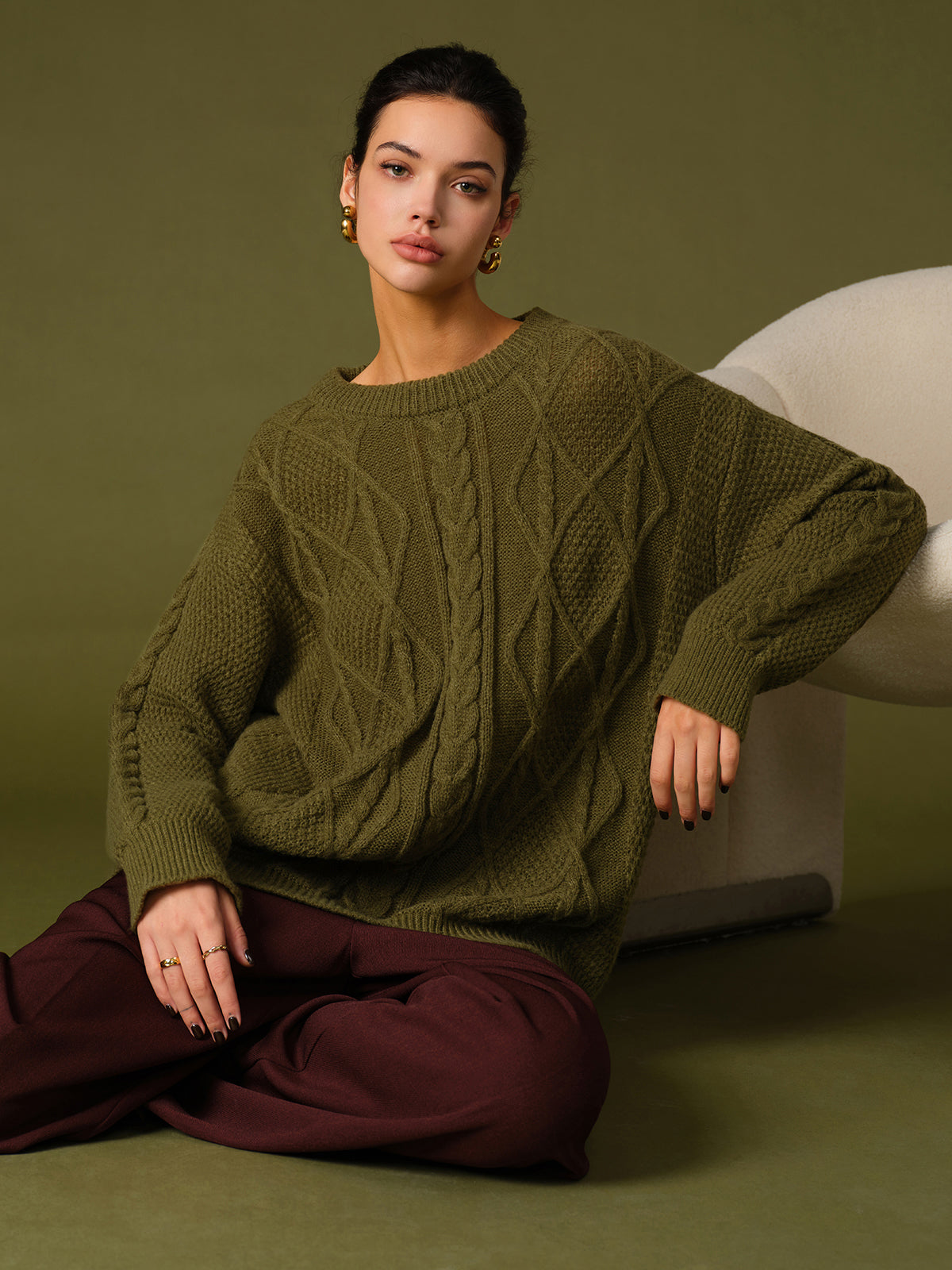 Casual Round Neck Twist Sweater