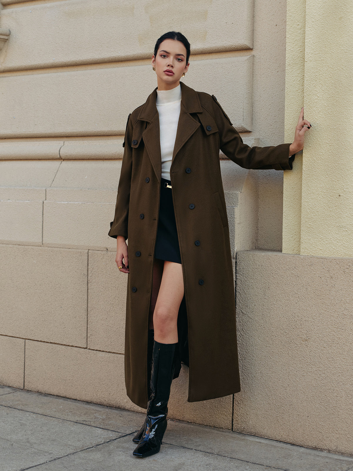 Leisure Belted Tweed Long Coat