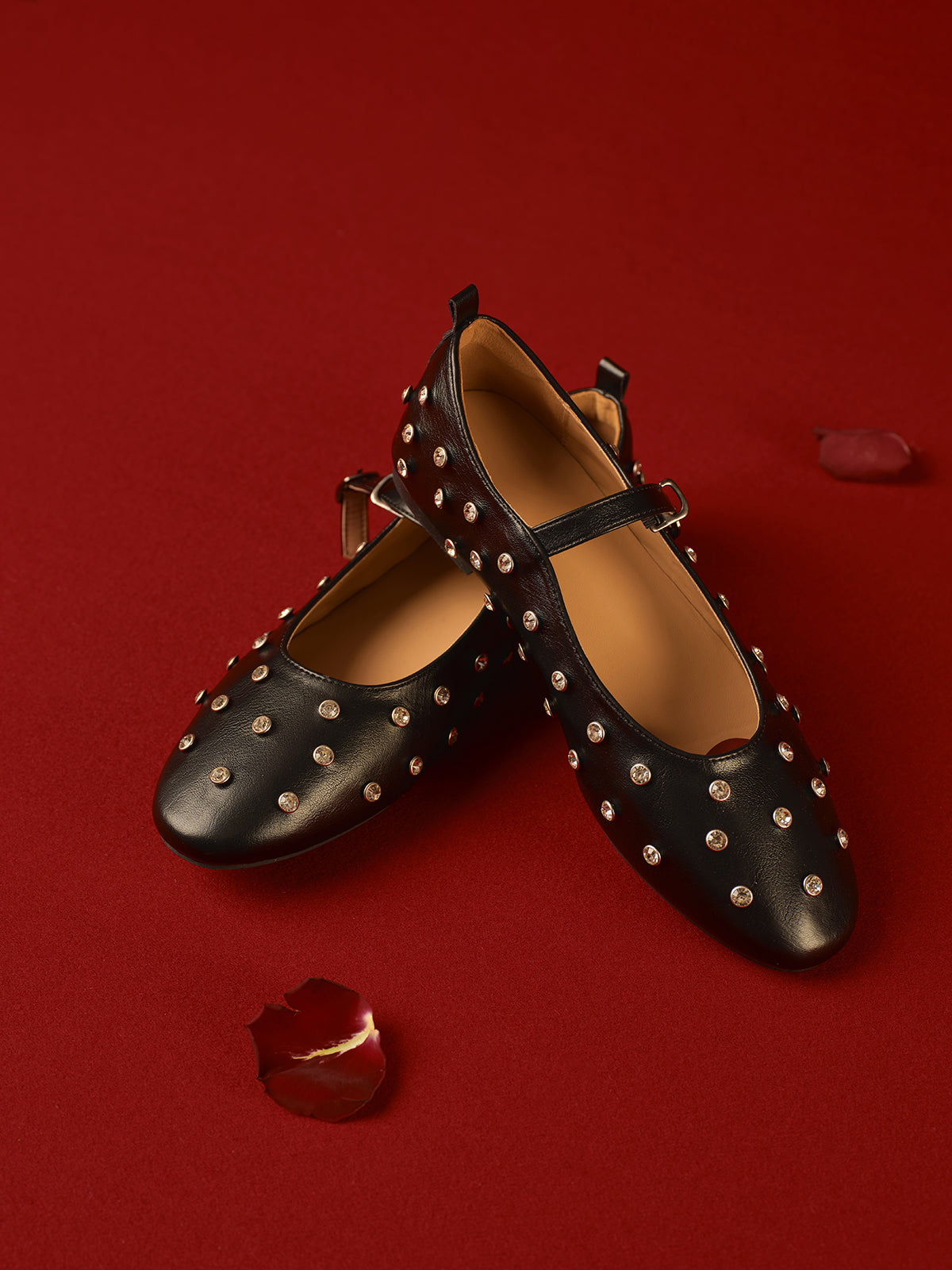 Studded Buckle Strap Mary Jane Ballet Flats