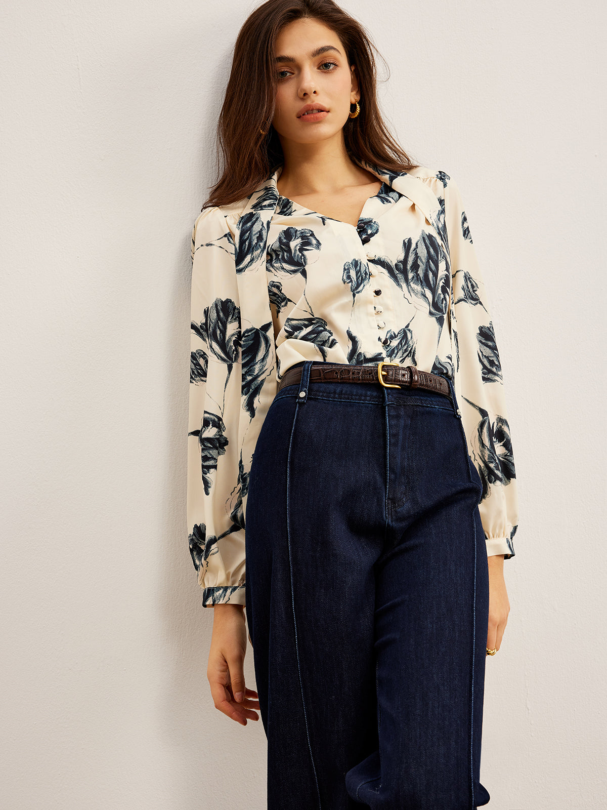 Boheme Printed Tie Neck Satin Blouse