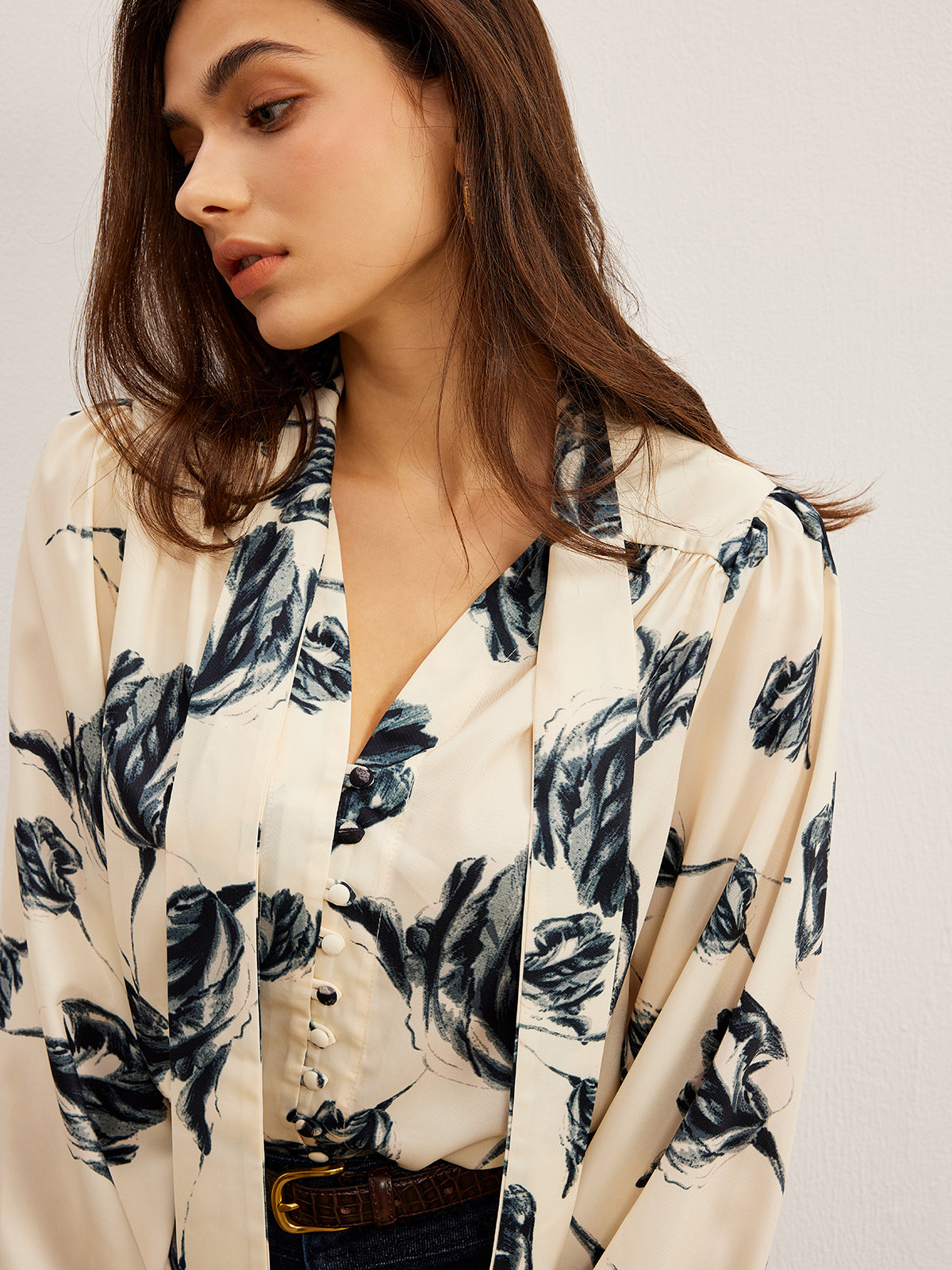 Boheme Printed Tie Neck Satin Blouse