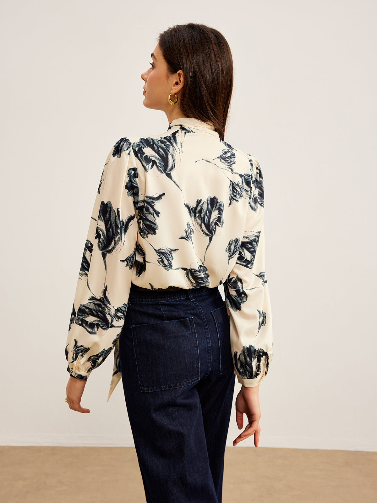 Boheme Printed Tie Neck Satin Blouse