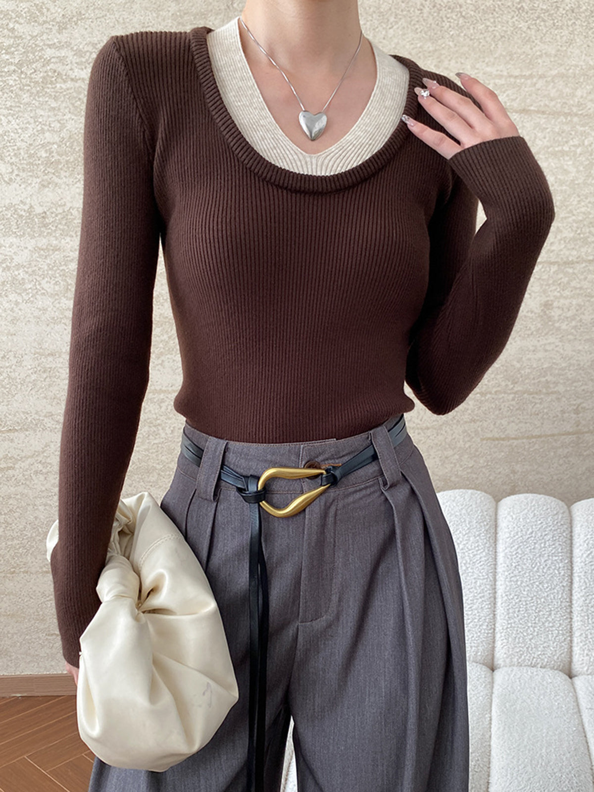 2 in 1 Ribbed Knit Top