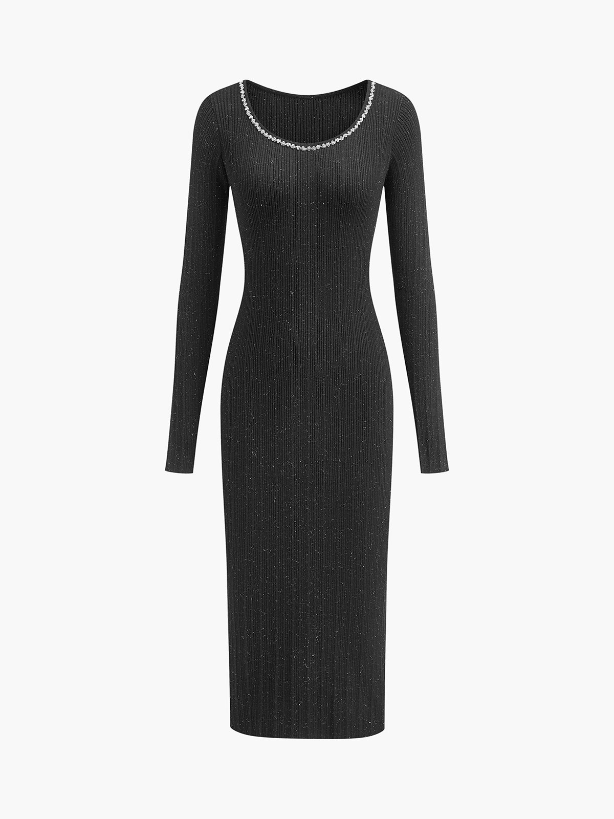 Rhinestone Decor Plain Sweater Dress