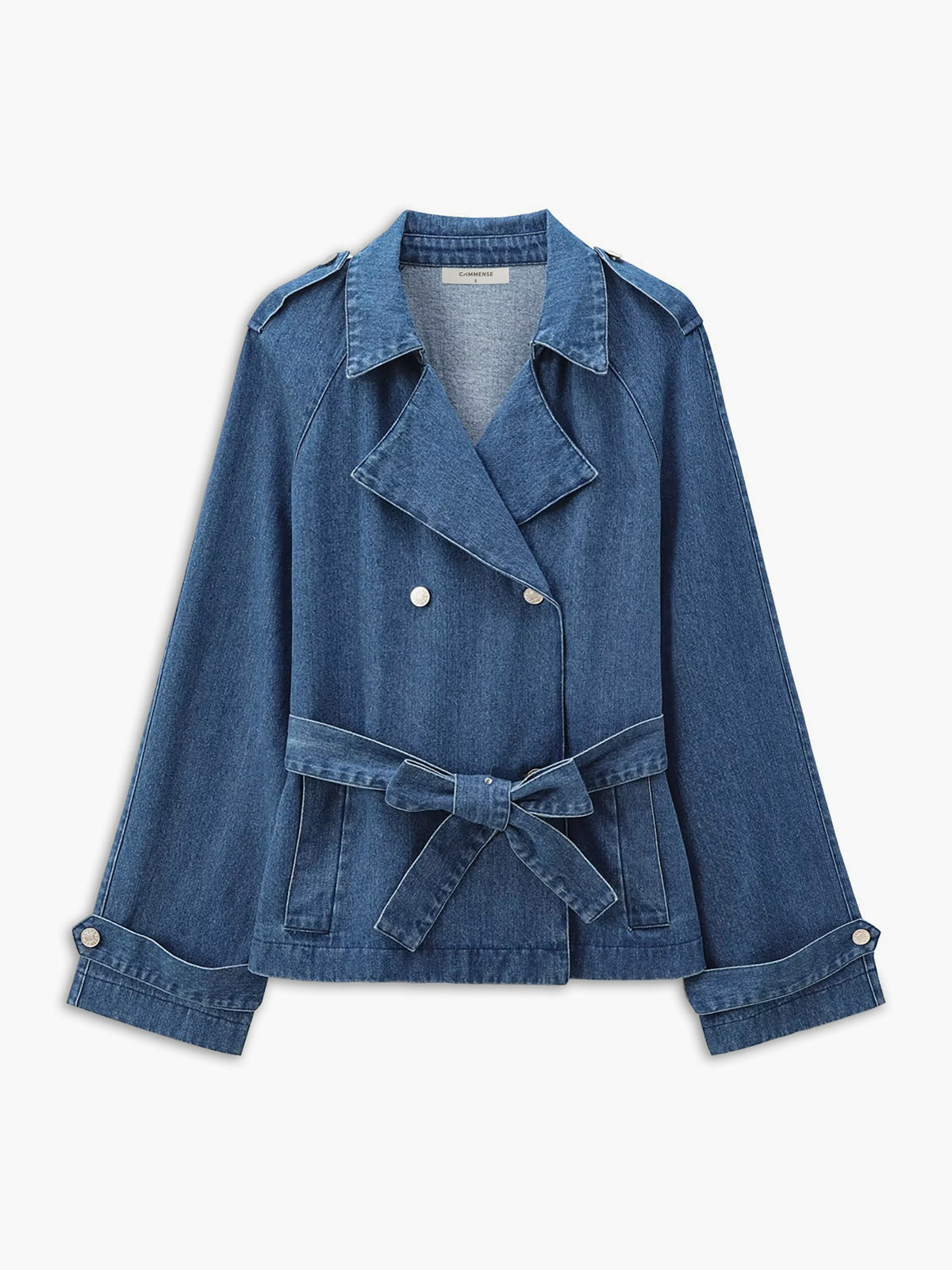 Minimalist Plain Belted Denim Jacket