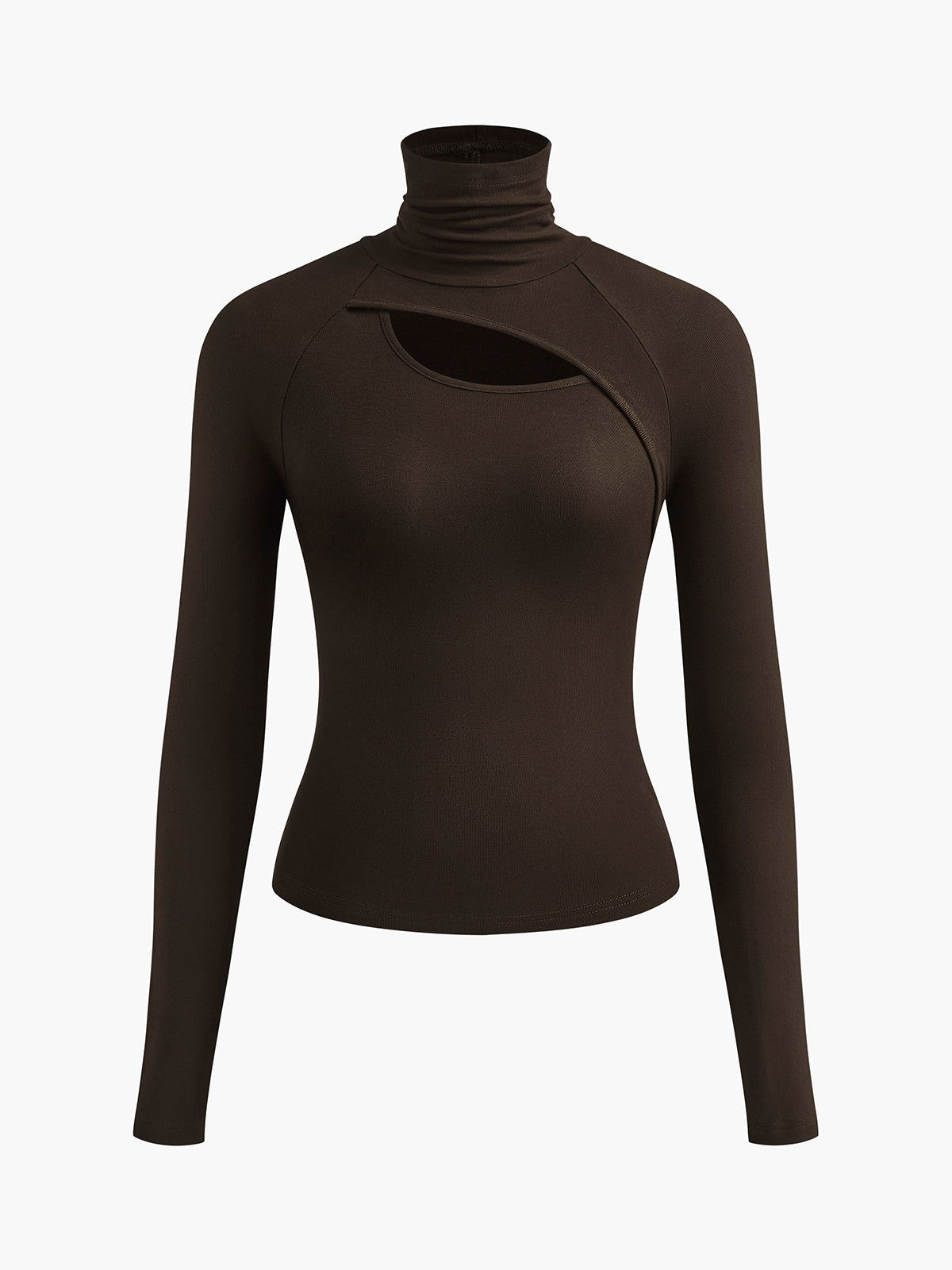 Asymmetric Cut Out Turtleneck Long Sleeve Slinky Top