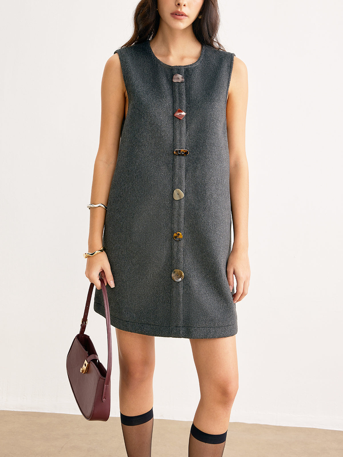 Retro Geometric Button Tank Dress