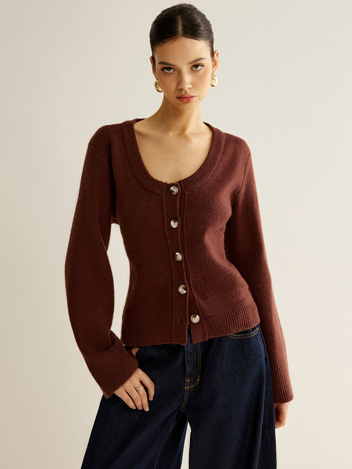 Elegant Button Slim Knit Top