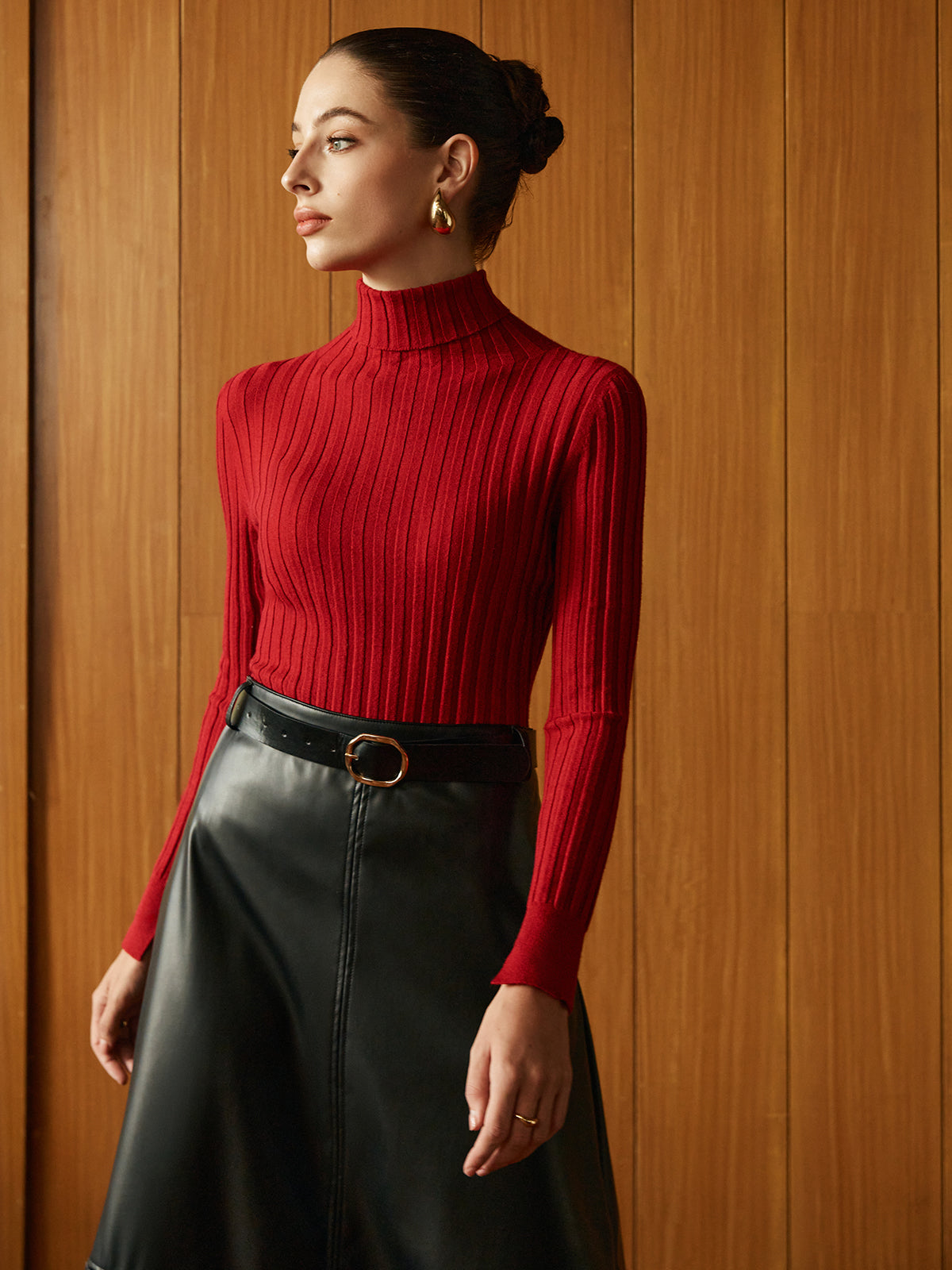 Turtleneck Ribbed Slim Sweater