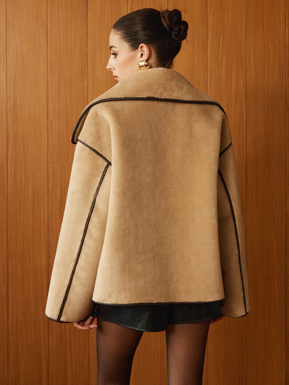 Contrast Piping Shift Minky Coat