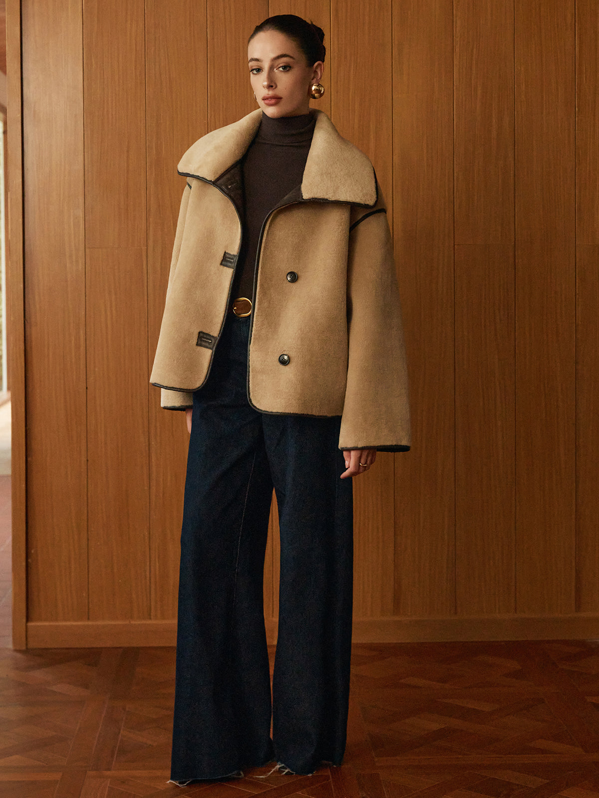 Contrast Piping Shift Minky Coat