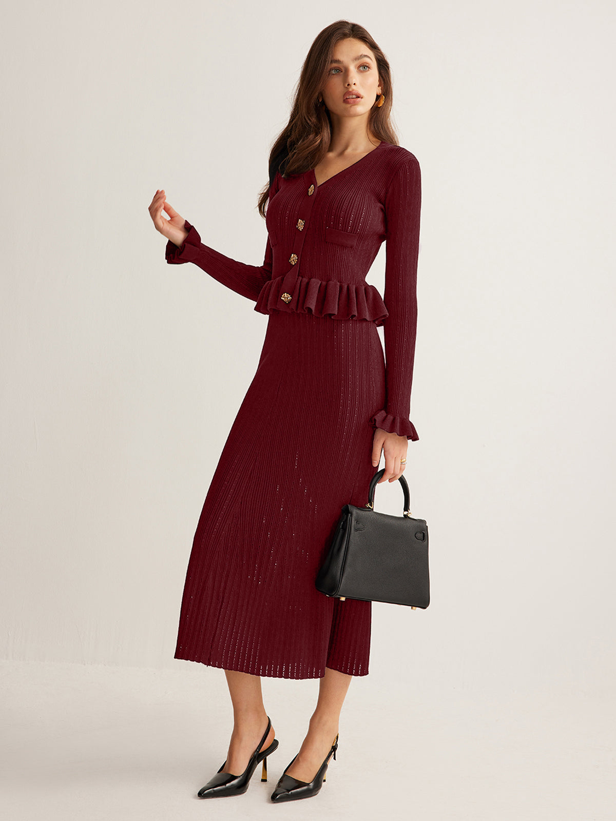 Ruffle Slim Sweater Dress