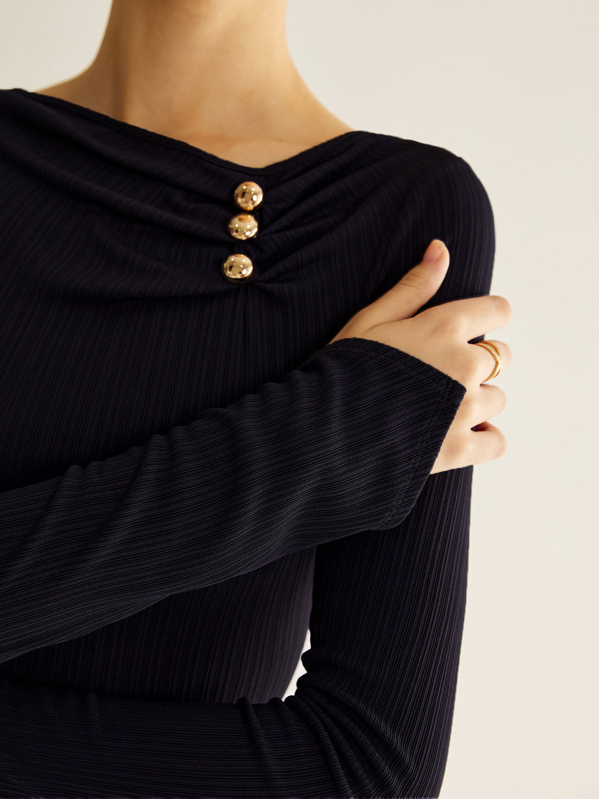 Metal Detail Pleated Blouse