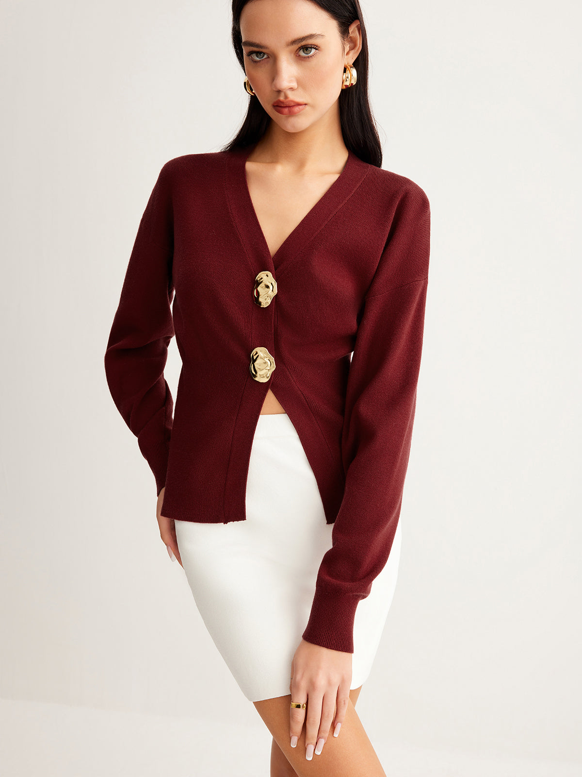 Metal-Button Split Petite Sweater