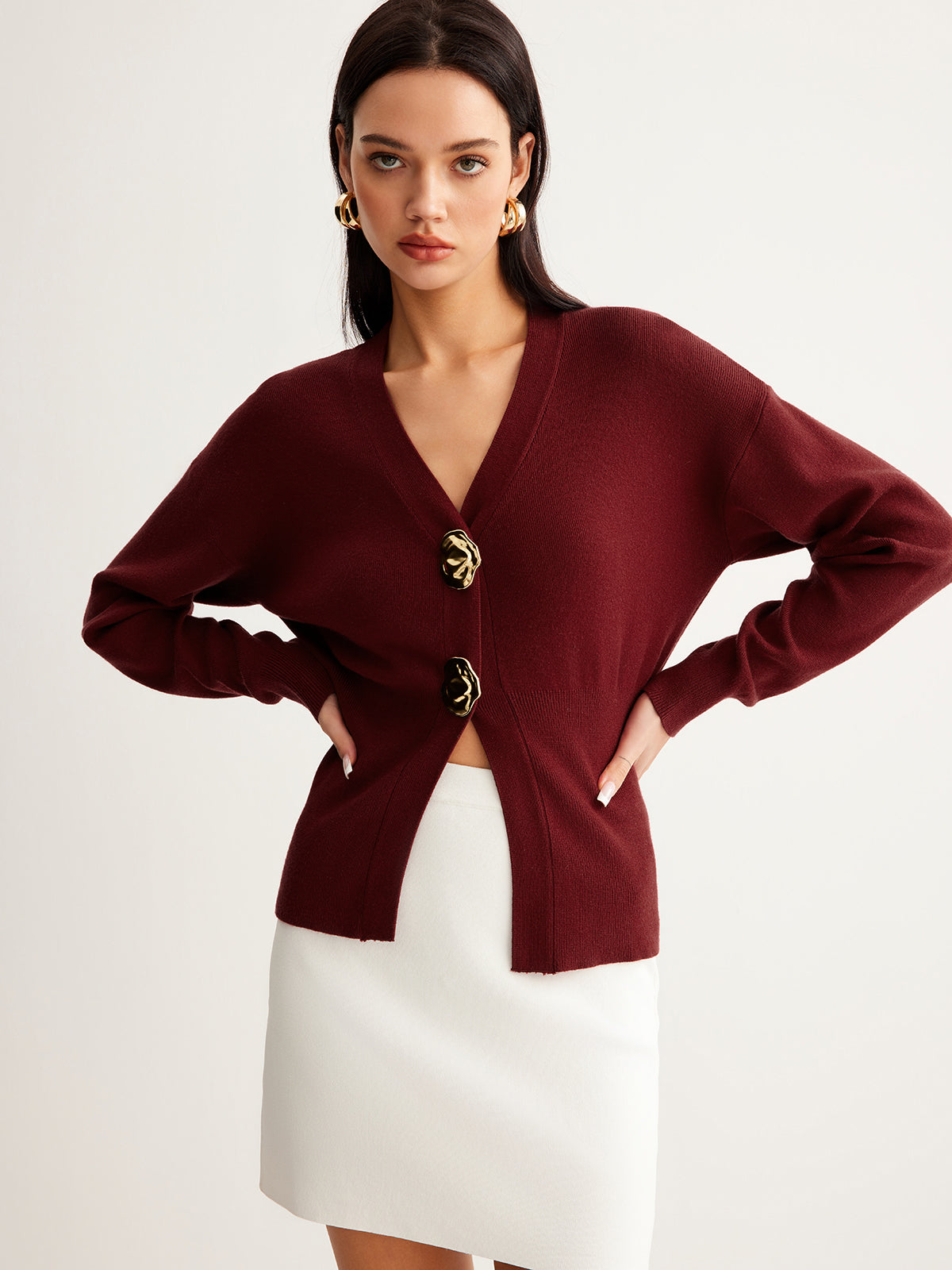 Metal-Button Split Petite Sweater