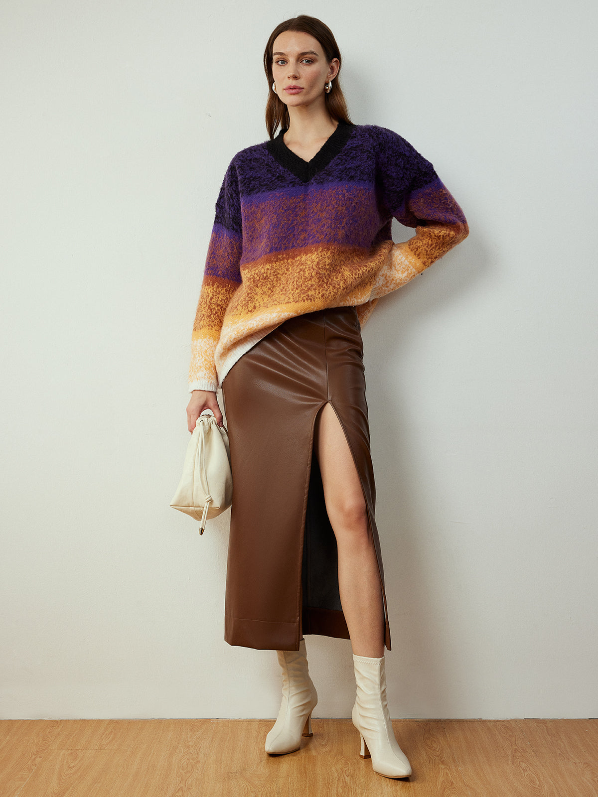 V-Neck Ombre Shift Sweater