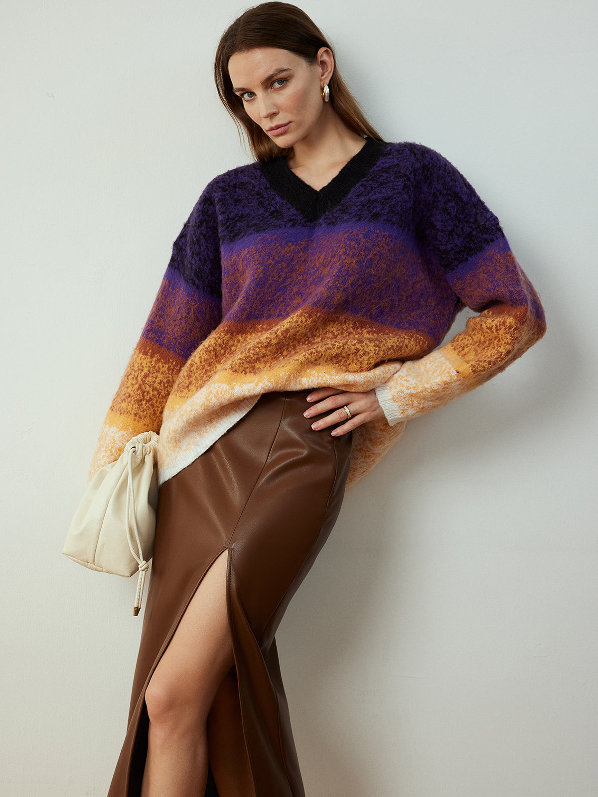 V-Neck Ombre Shift Sweater