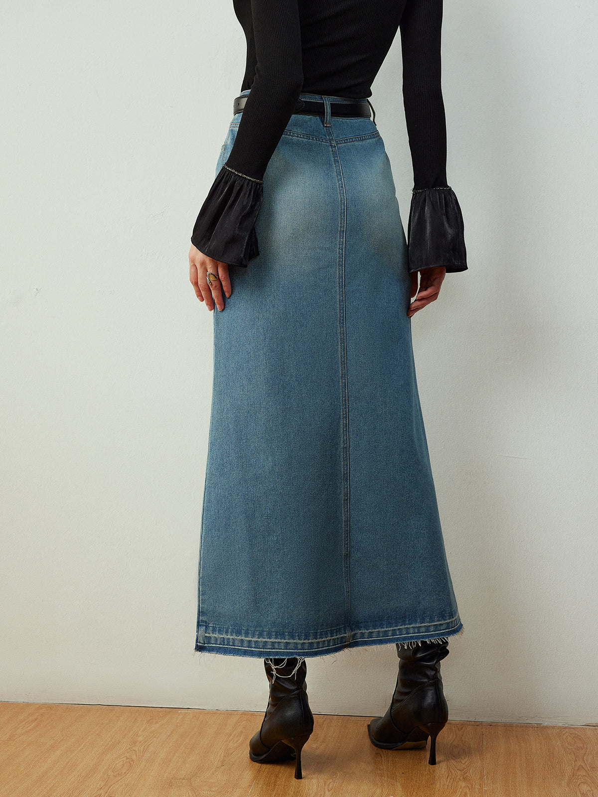 Split Denim Pockets Skirt Without Belt