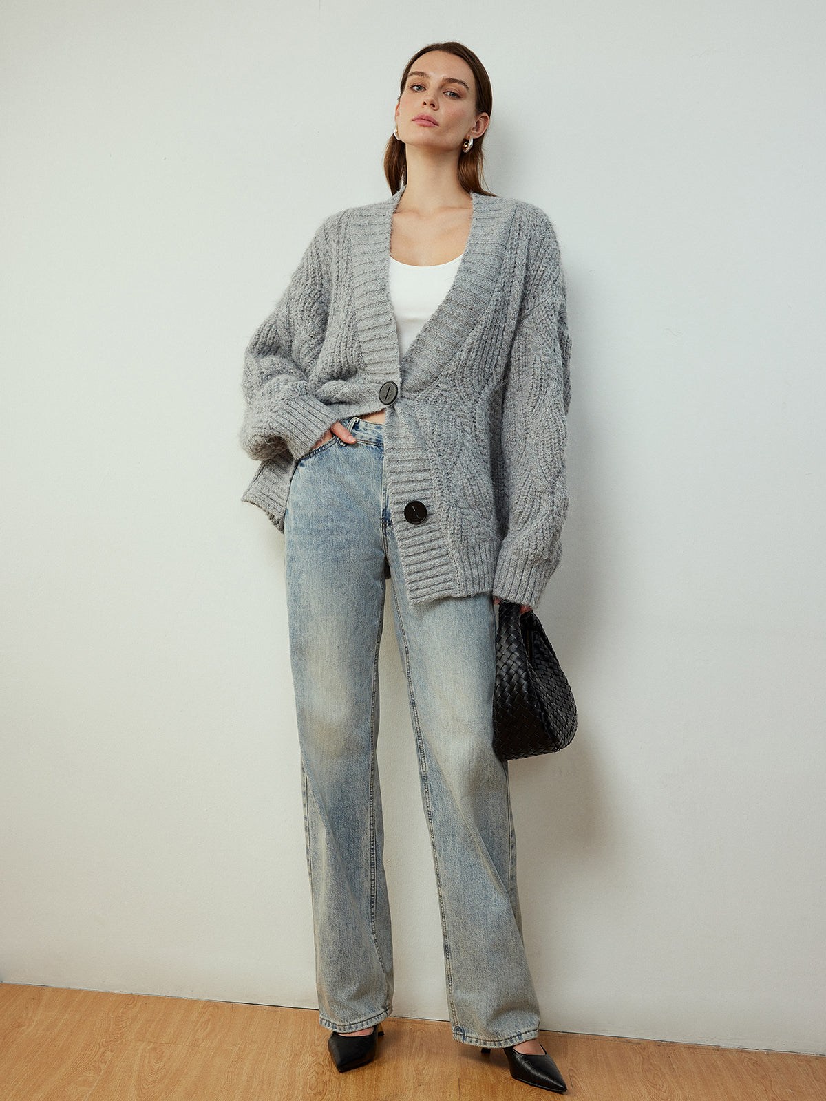 Cable-Knit Shift Button Cardigan