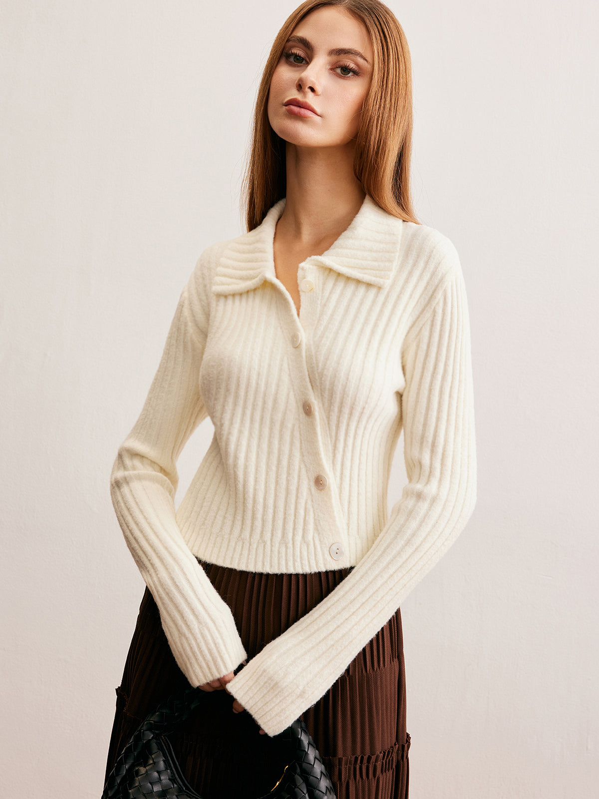 Romance Asymmetrical Button Polo Knit Top