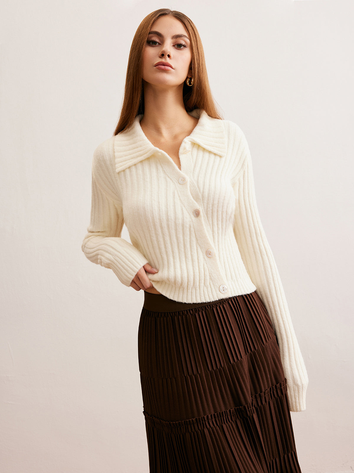 Romance Asymmetrical Button Polo Knit Top