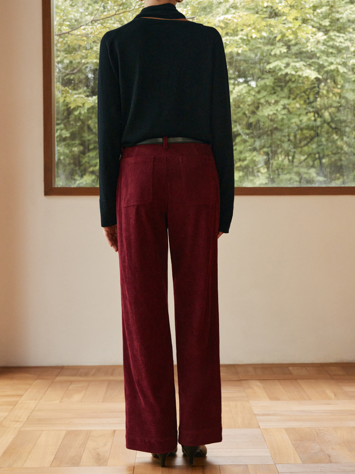 Corduroy Pockets Belted Pants