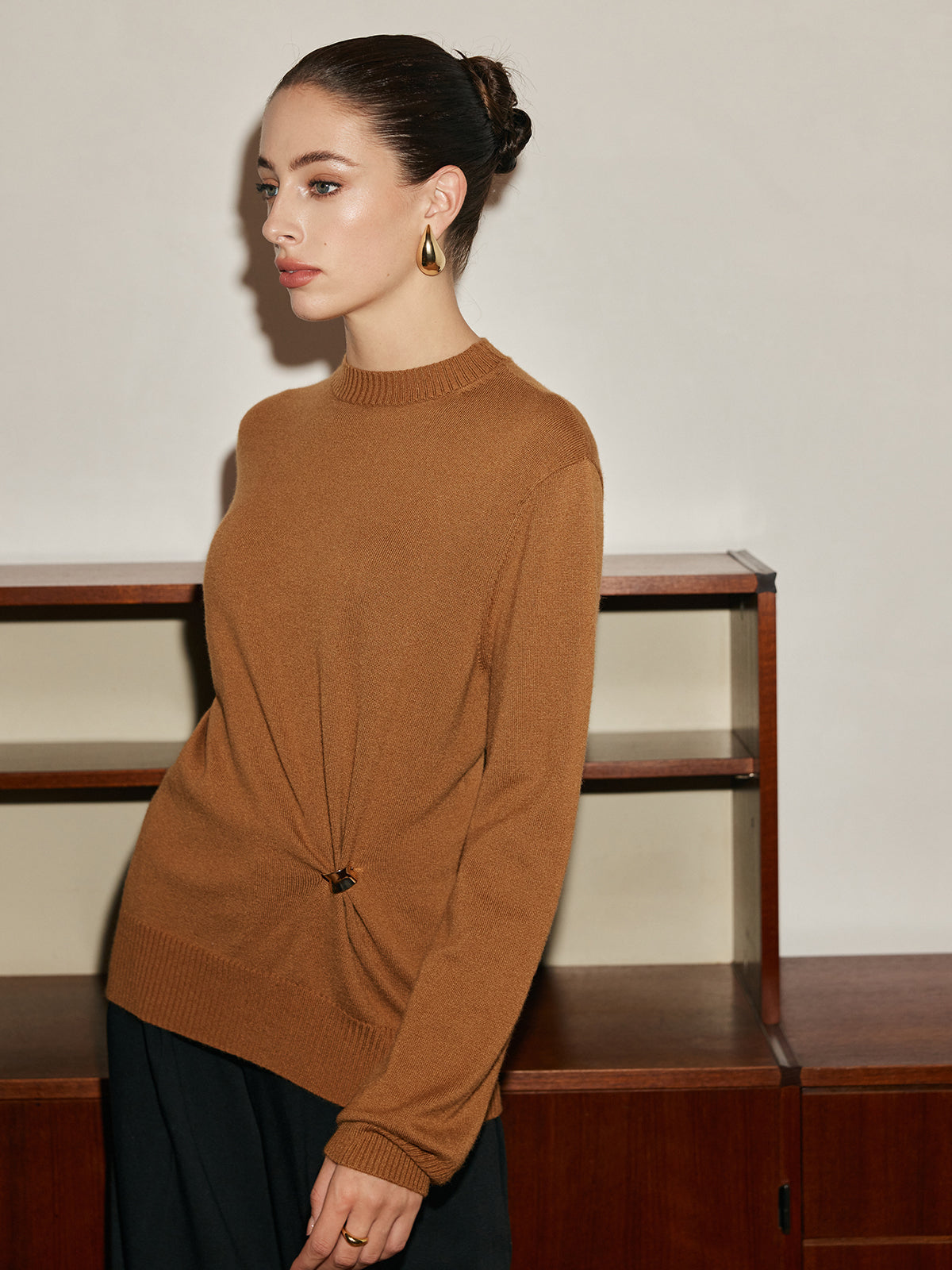 Wool-Blend Metal Knotted Sweater