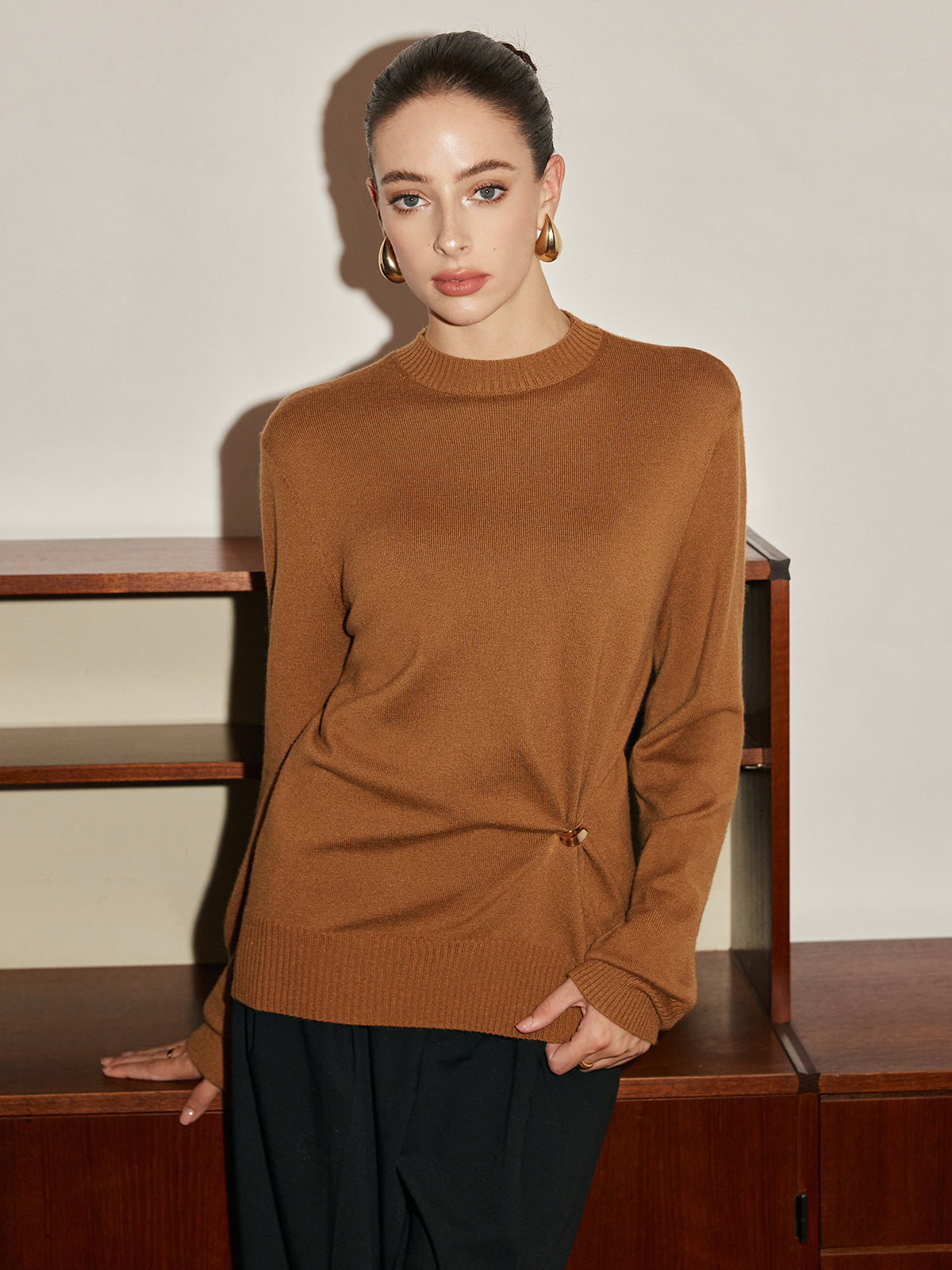 Wool-Blend Metal Knotted Sweater