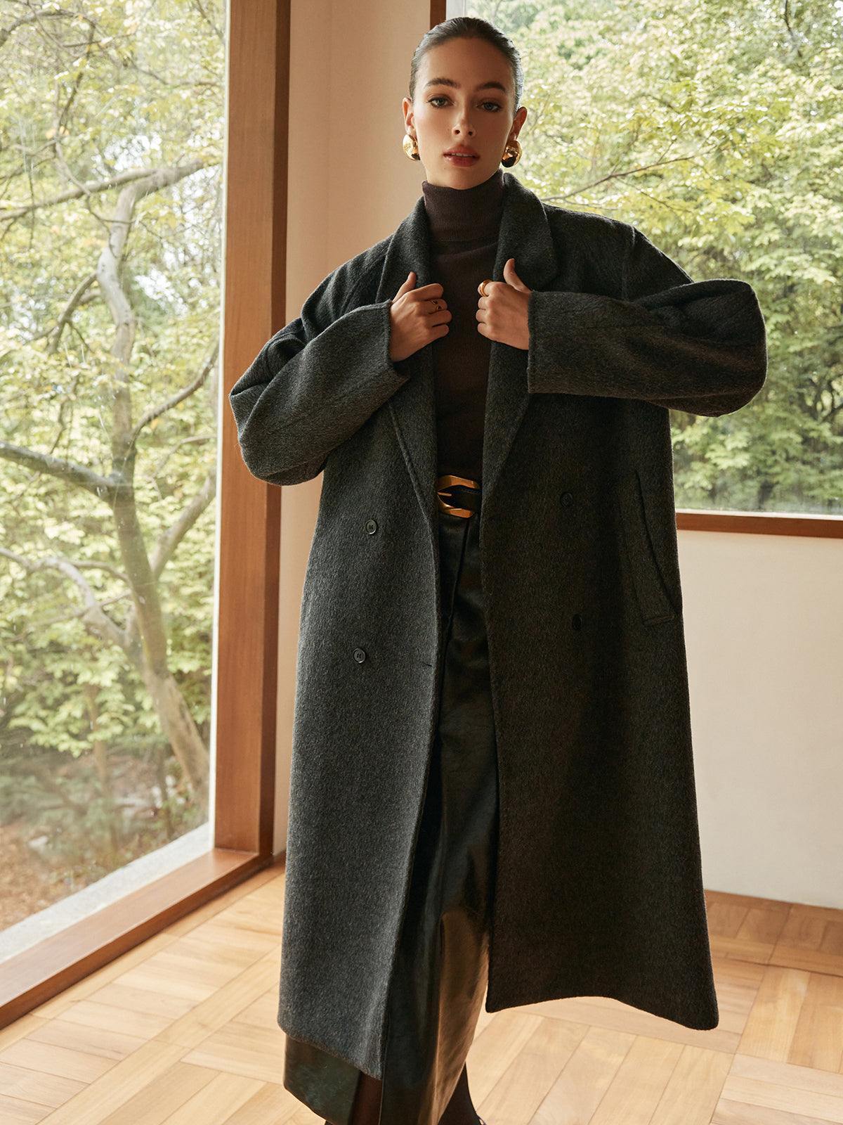 Elegant Wool-Blend Long Coat