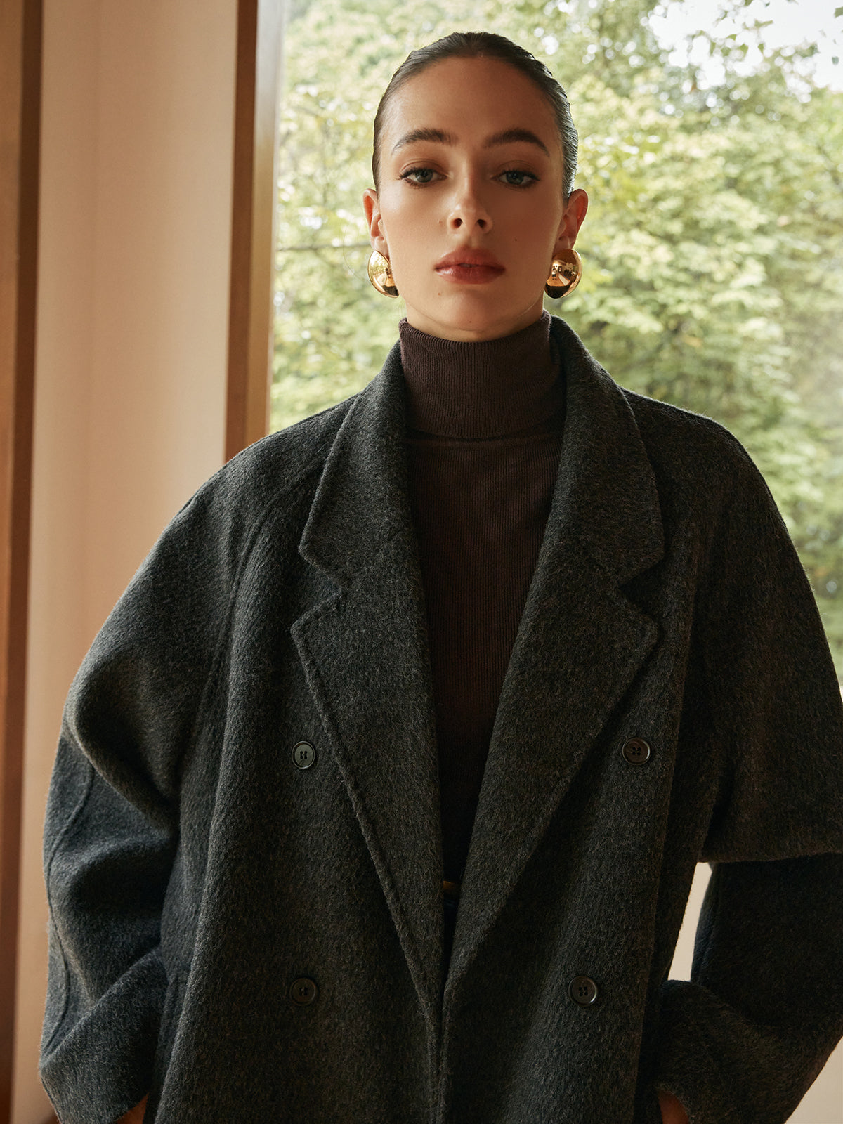 Elegant Wool-Blend Long Coat