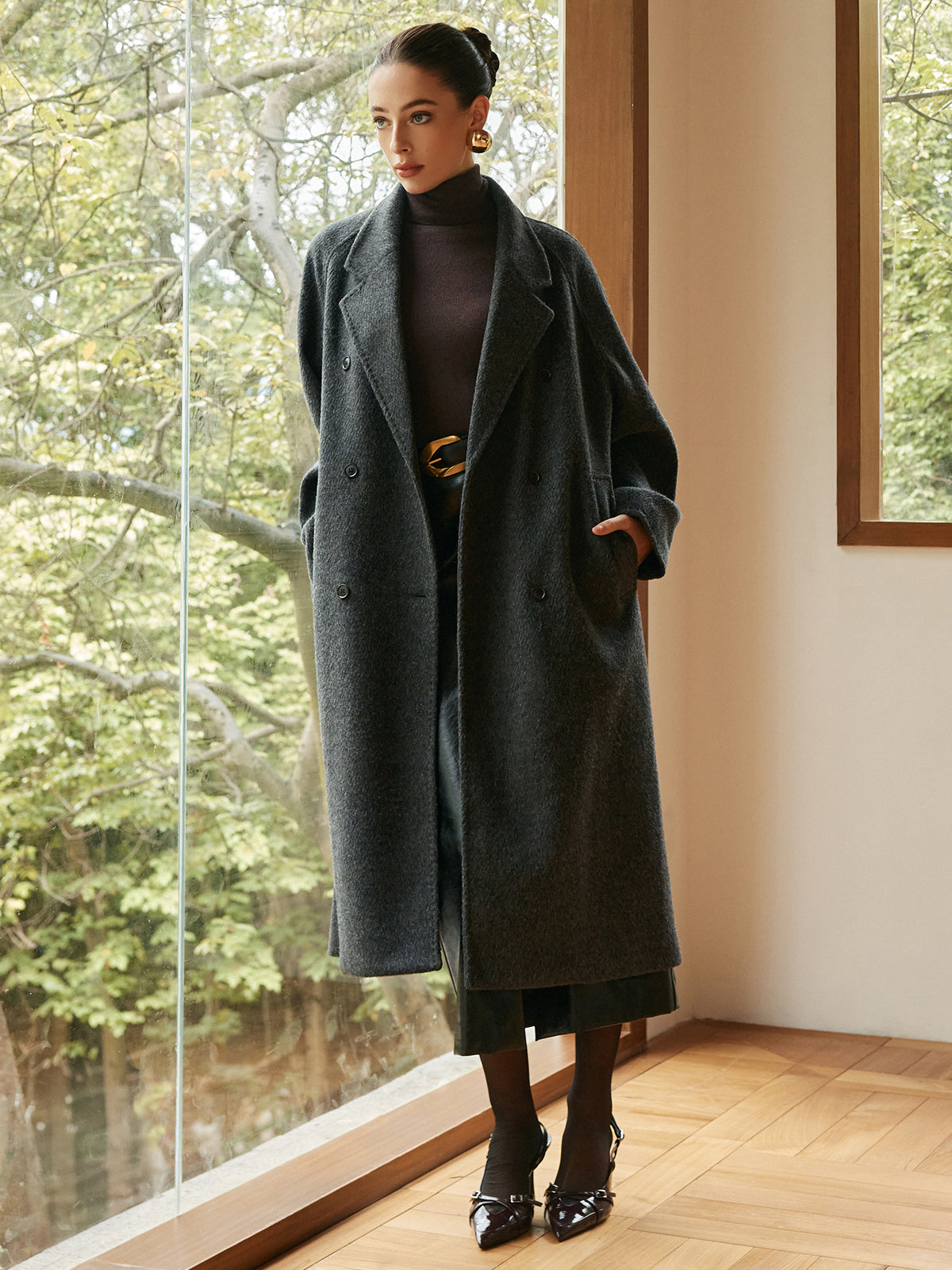 Elegant Wool-Blend Long Coat