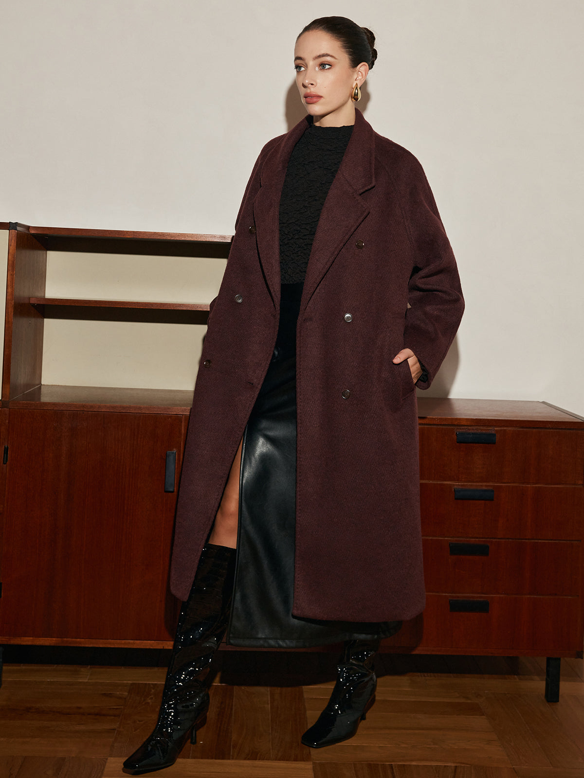 Elegant Wool-Blend Long Coat