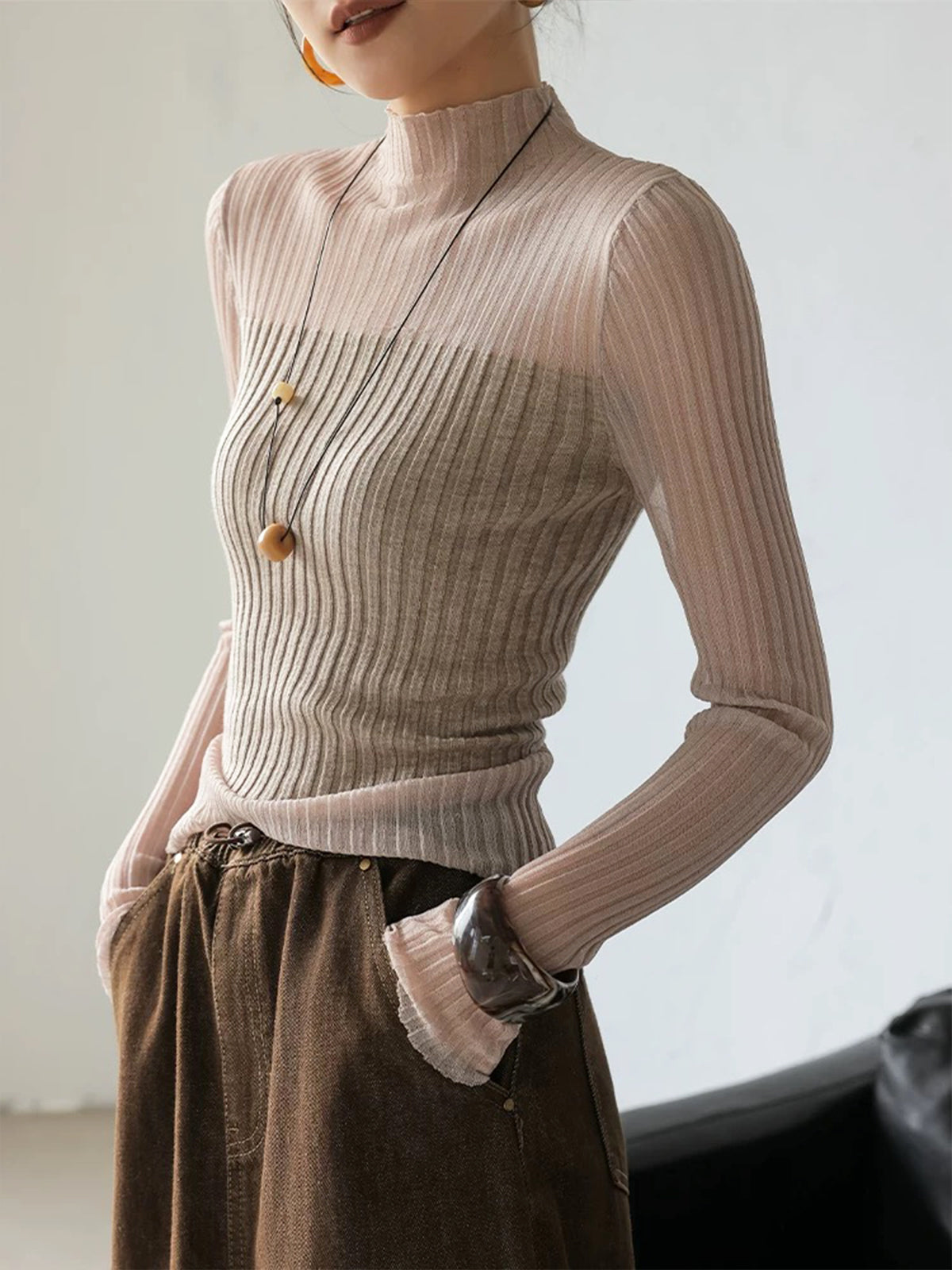 Sheer Panel Slim Sweater