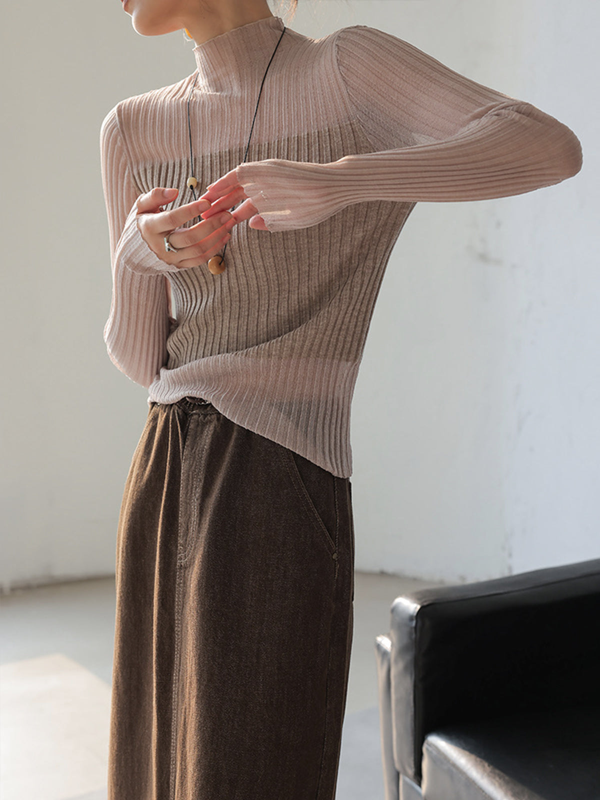 Sheer Panel Slim Sweater