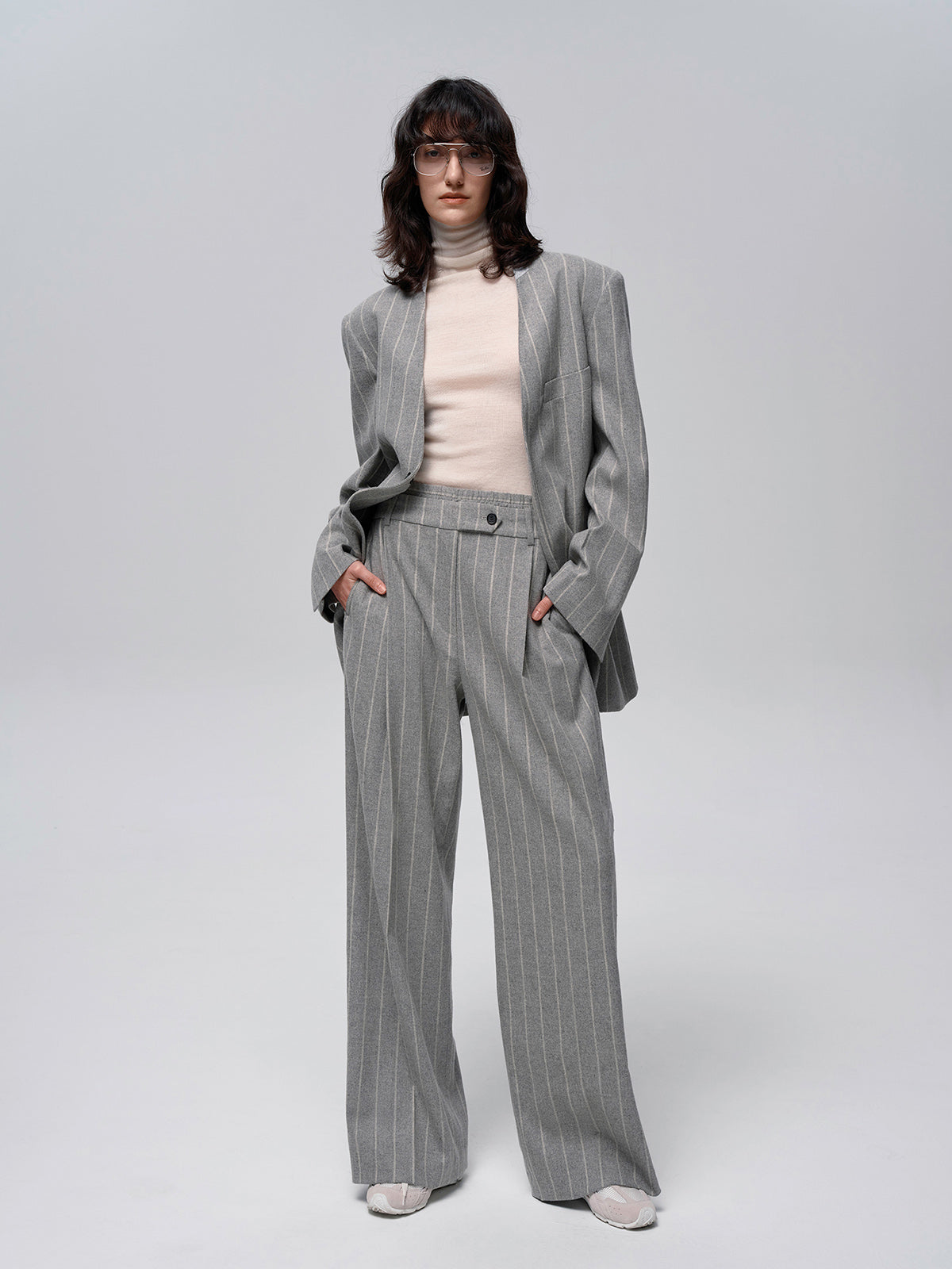 Wool-Blend Pinstripe Tweed Pants