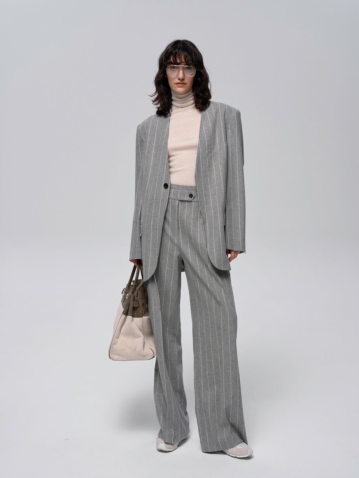 Wool-Blend Pinstripe Tweed Pants