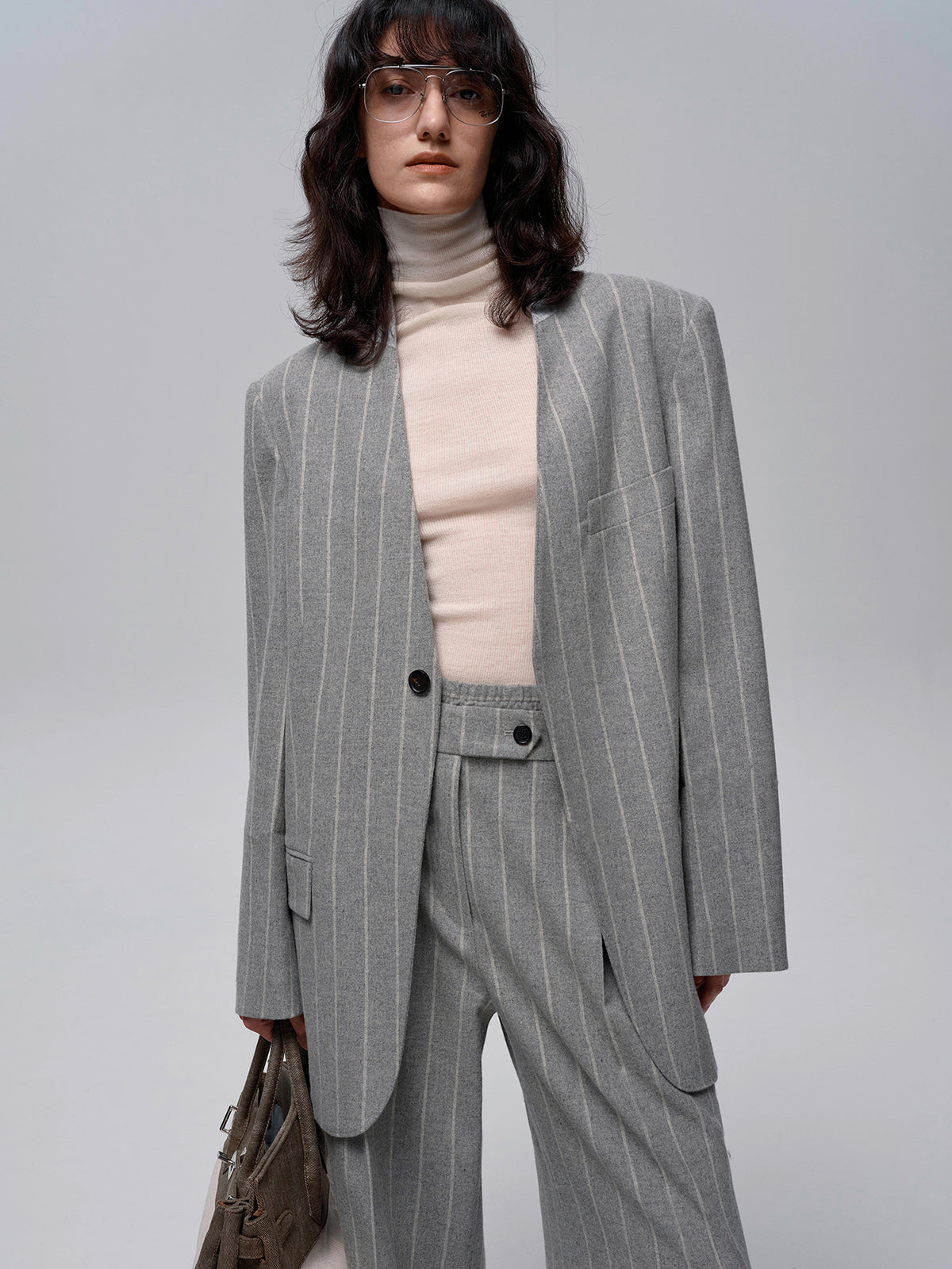 Wool-Blend Pinstripe Tweed Blazer