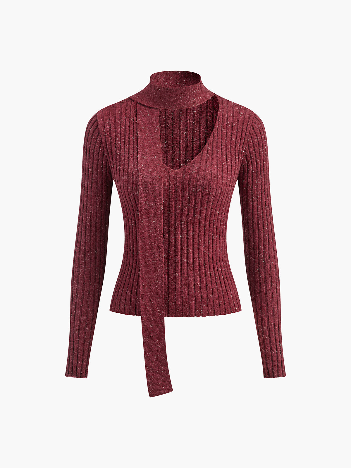 V-Neck Ribbon Sweater