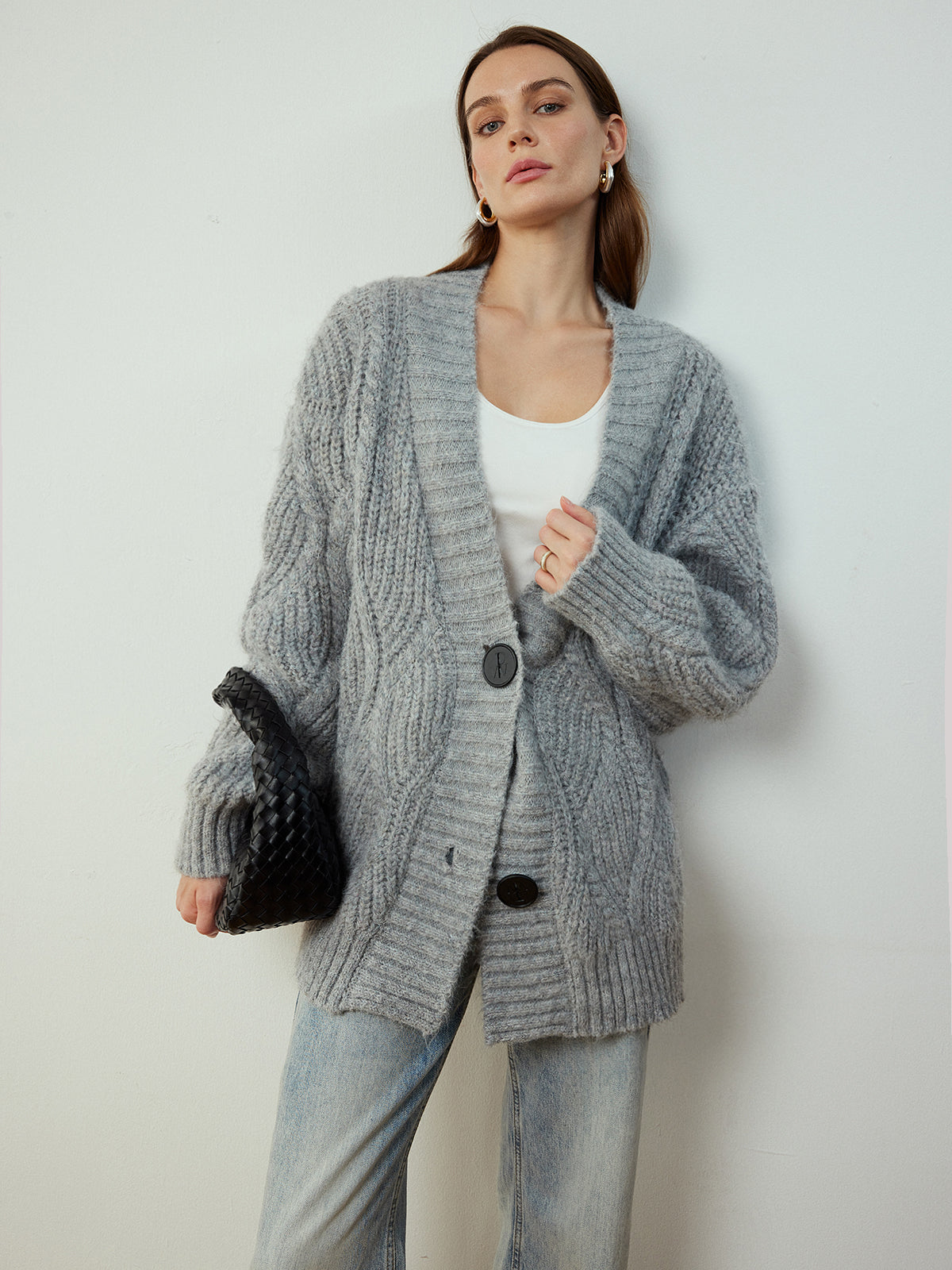 Cable-Knit Shift Button Cardigan